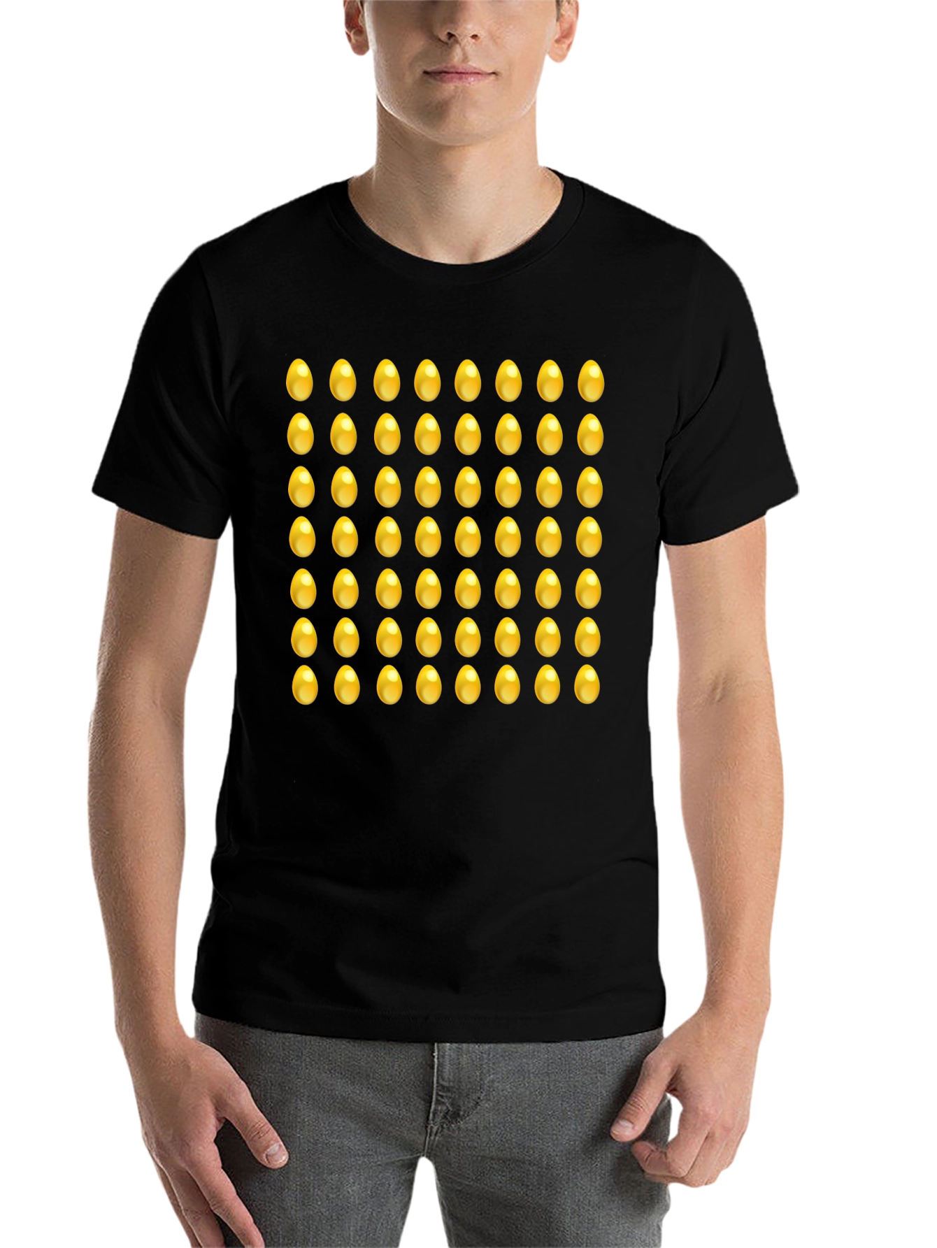Black Golden Egg Pattern Tee - Fun Novelty Graphic T-Shirt view 7