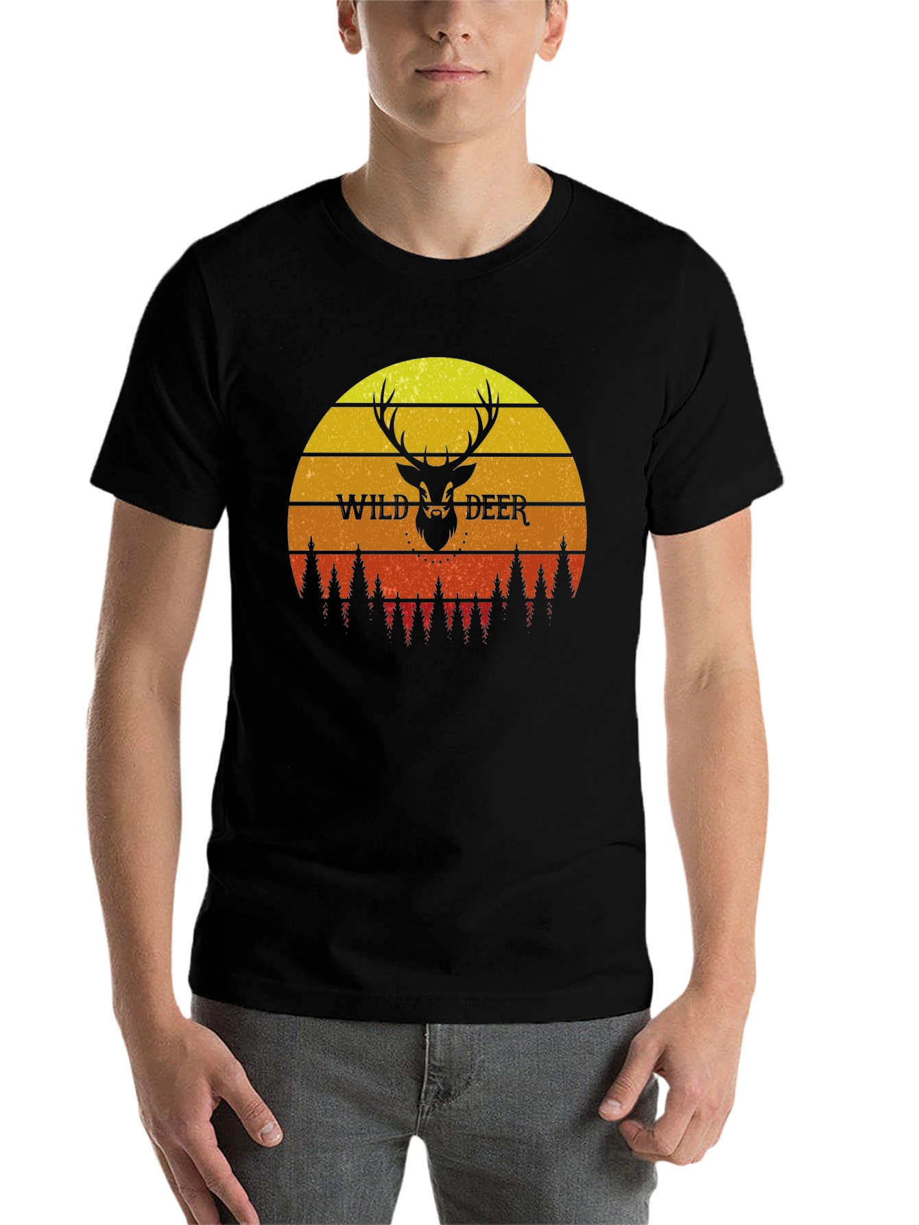Black Wild Deer Sunset Graphic T-Shirt - Nature Lover Tee view 7