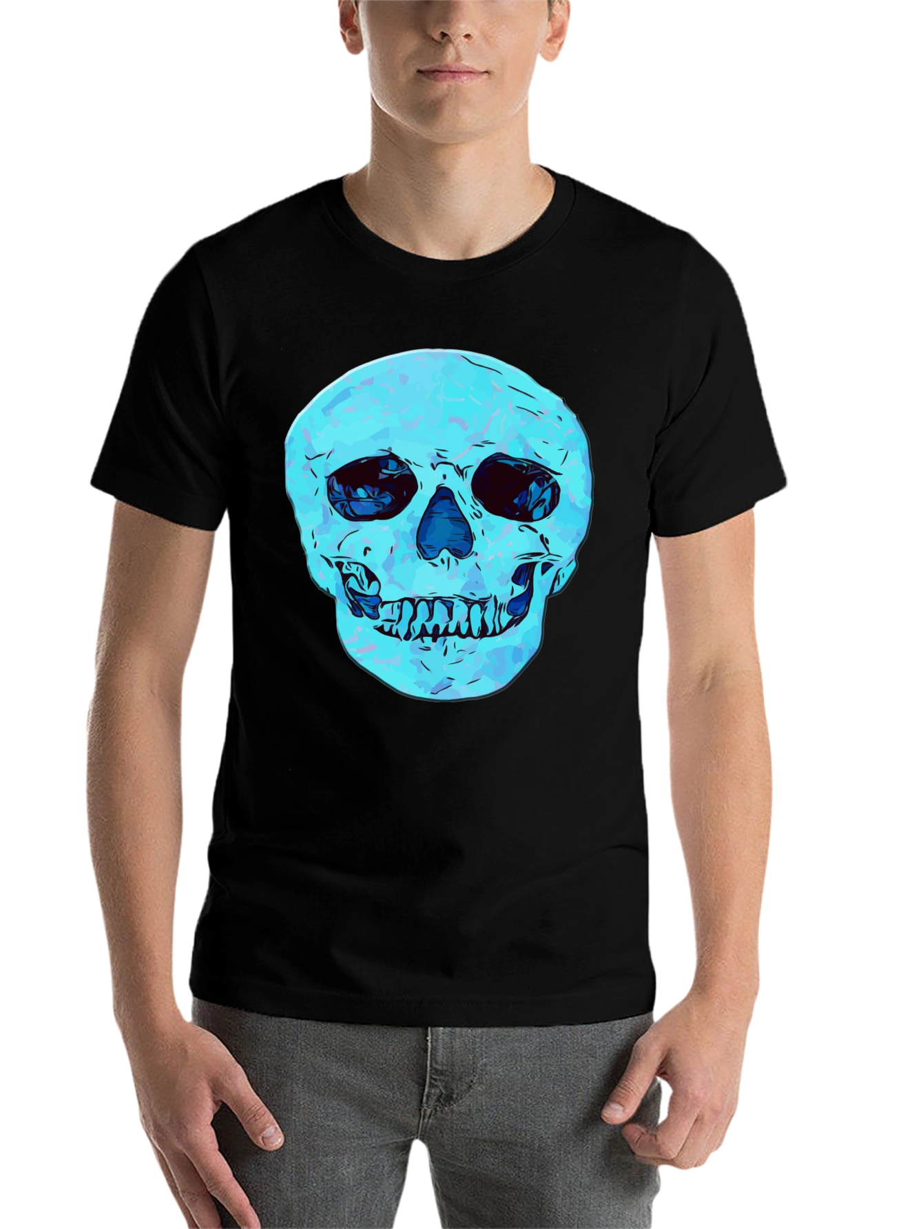 Black Cool Skull Graphic Print Black T-Shirt view 7