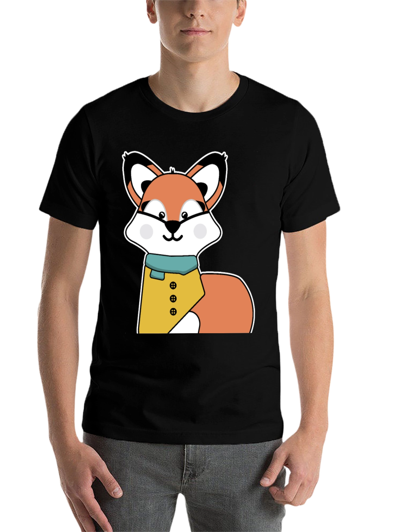 Black Cute Cartoon Fox T-Shirt - Stylish Animal Graphic Tee view 7