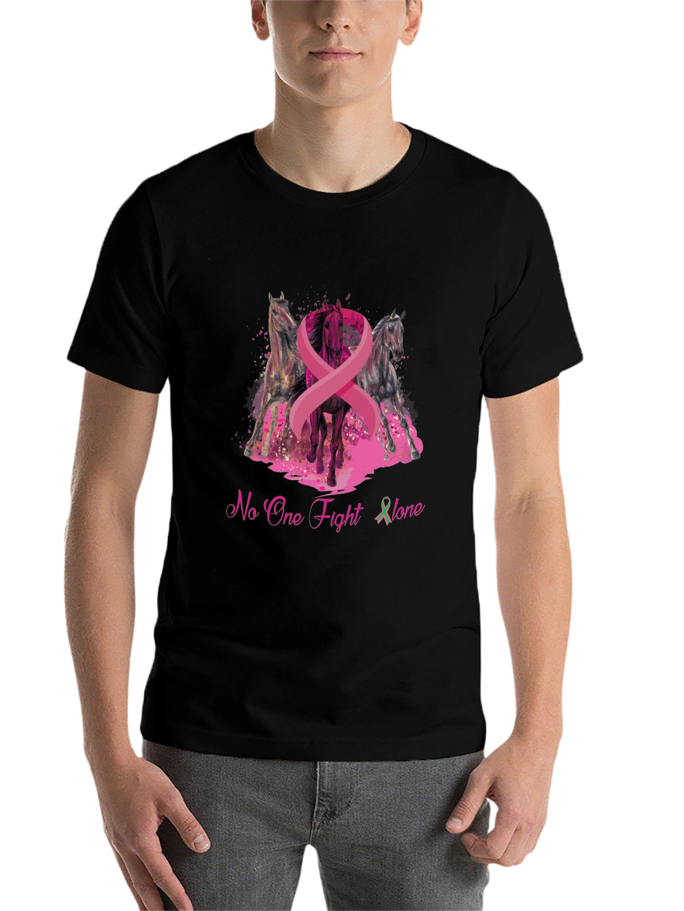 Black Horse & Breast Cancer Awareness Graphic T-Shirt view 7