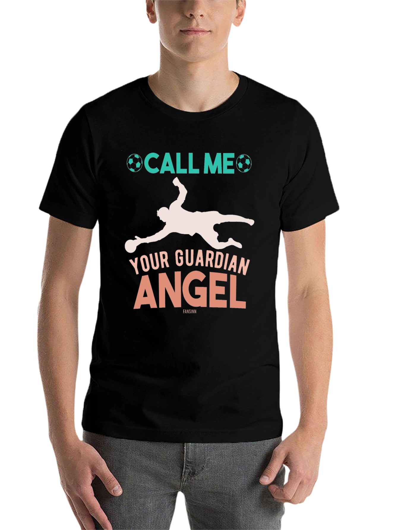 Black Soccer Goalie Guardian Angel Graphic Tee view 7