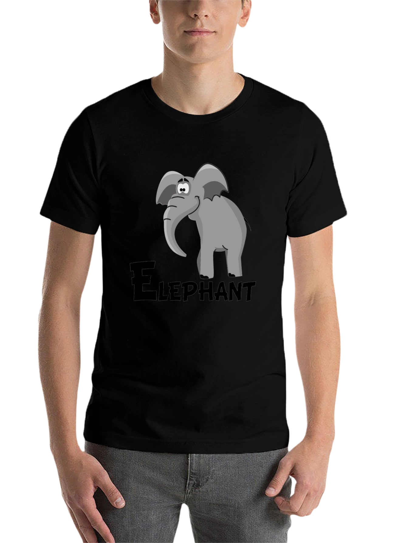 Black Elephant Cartoon Graphic Tee - Black view 7