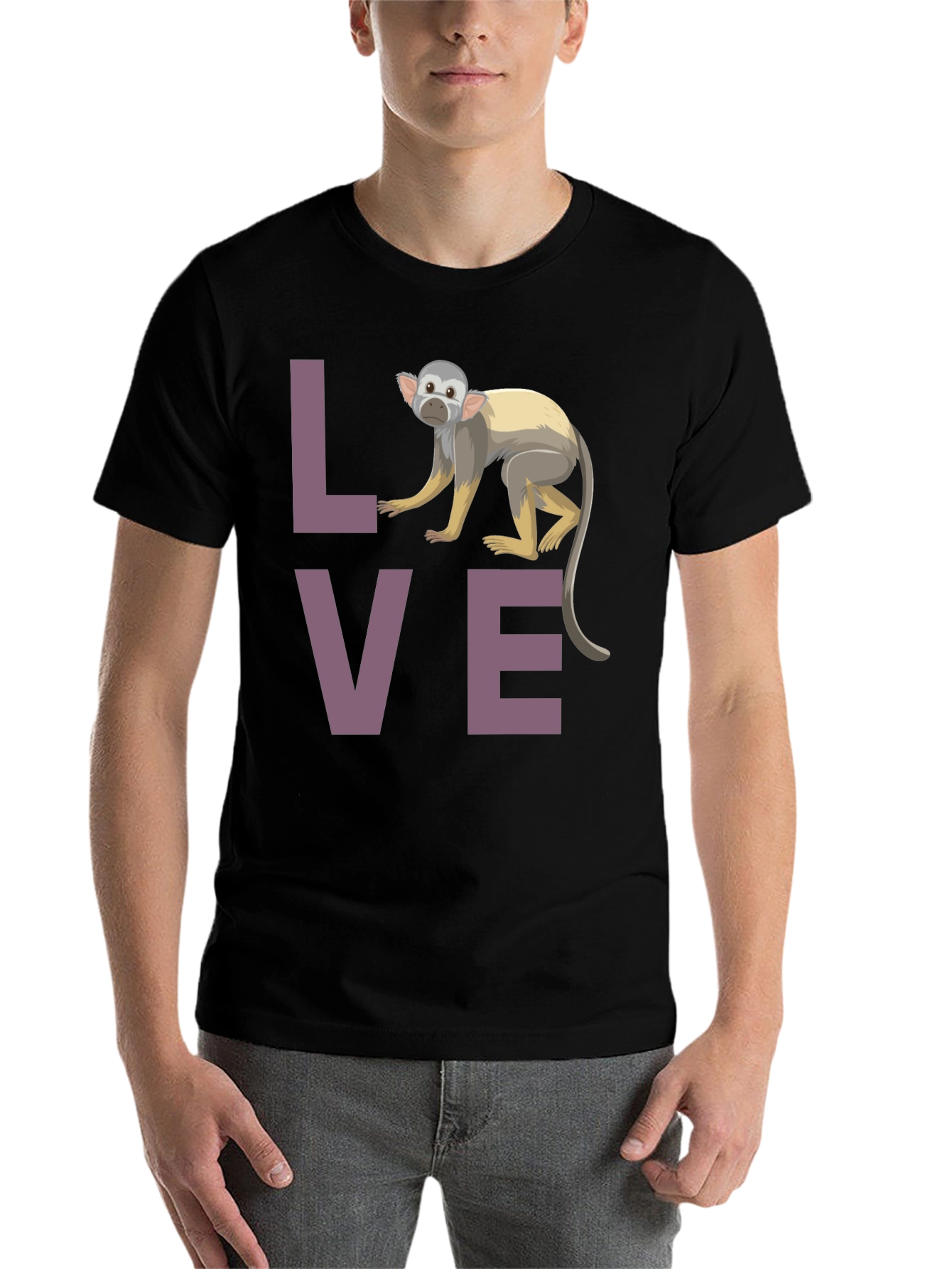 Black Love Monkey T-Shirt - Black Crew Neck Graphic Tee view 7
