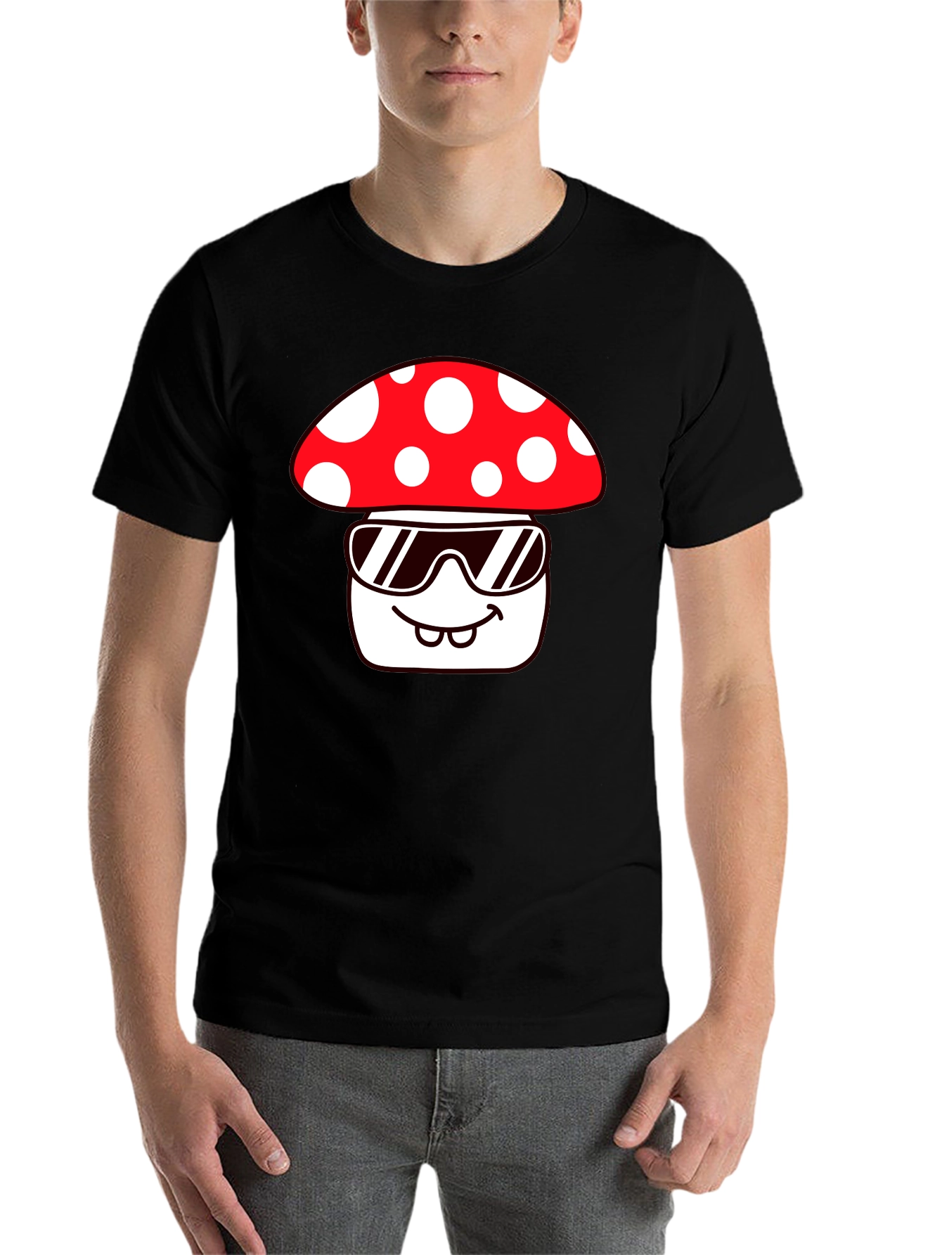Black Cool Mushroom Graphic Tee - Quirky Fun Design view 7