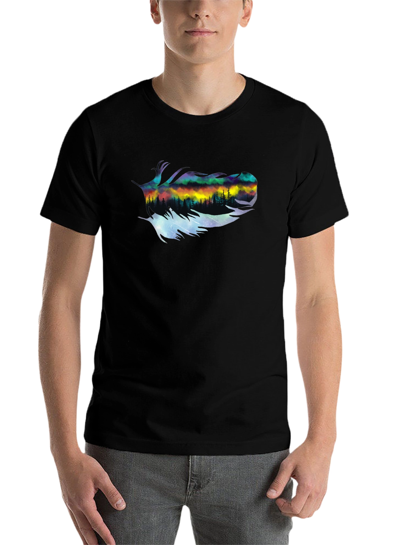 Black Northern Lights Feather Graphic T-Shirt view 7
