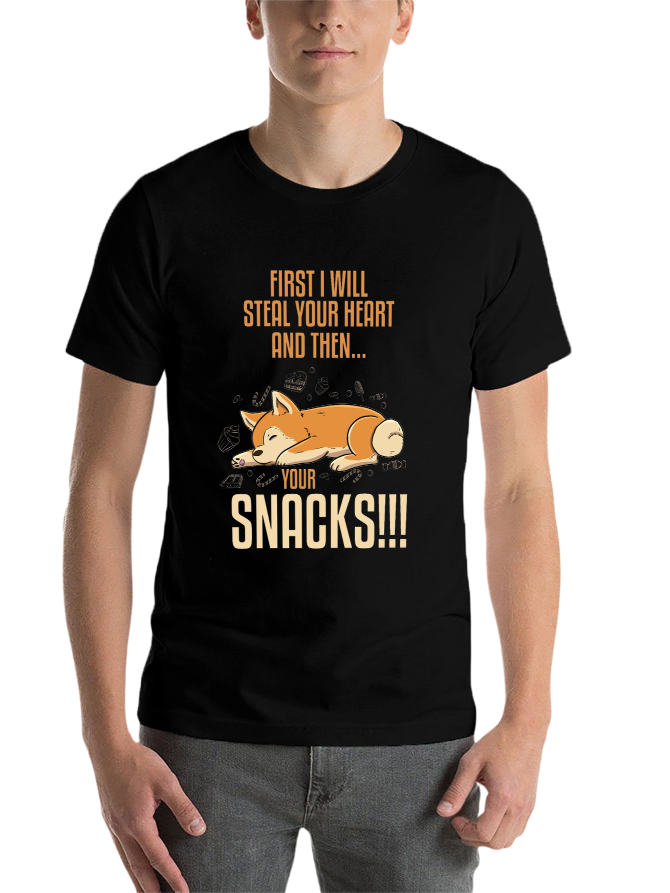 Black Steal Your Heart and Snacks T-Shirt view 7