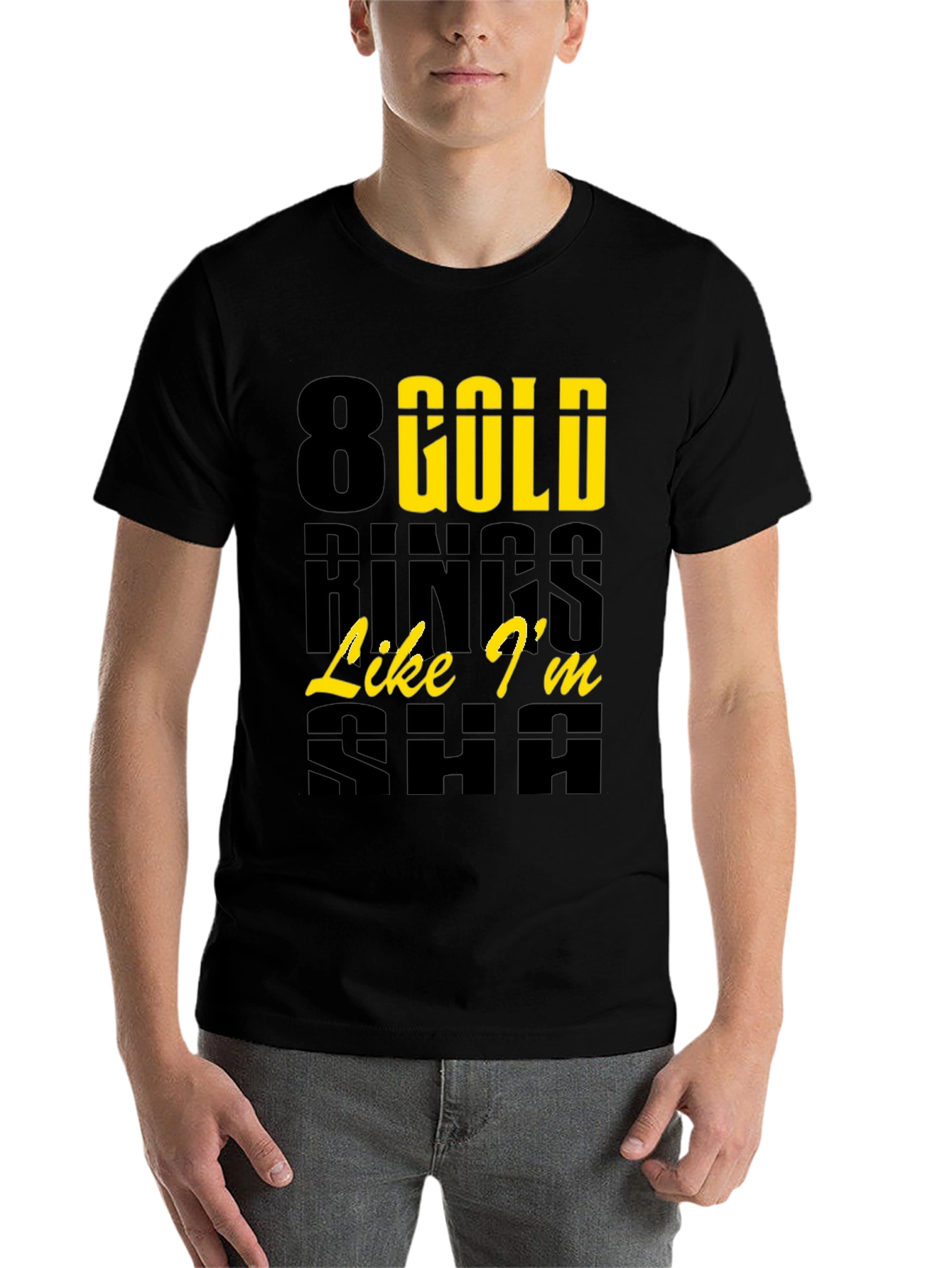 Black 8 Gold Rings Graphic Tee - Trendy & Stylish view 7