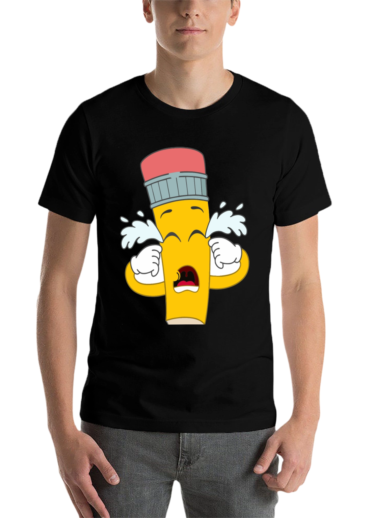 Black Crying Pencil Graphic Tee - Black Cotton Blend view 7