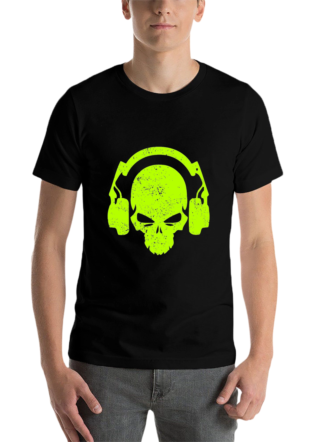 Black Skull Headphone Graphic Tee - Cool Black T-Shirt view 7