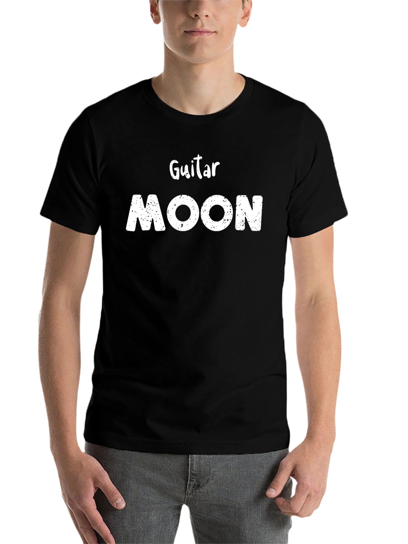 Black Guitar Moon Graphic Tee - Black Cotton T-Shirt view 7