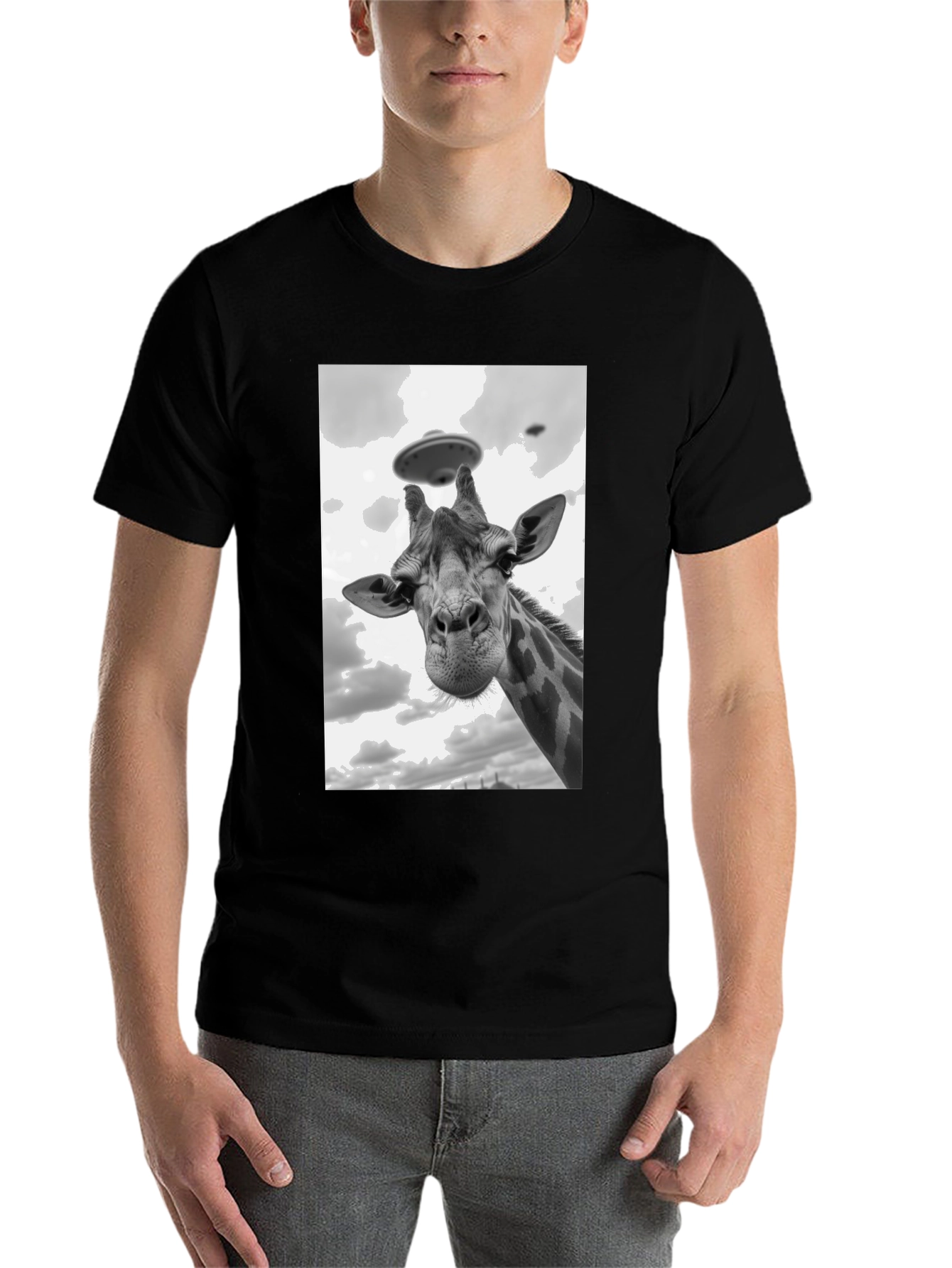 Black Giraffe Abduction T-Shirt: Quirky UFO Tee view 7
