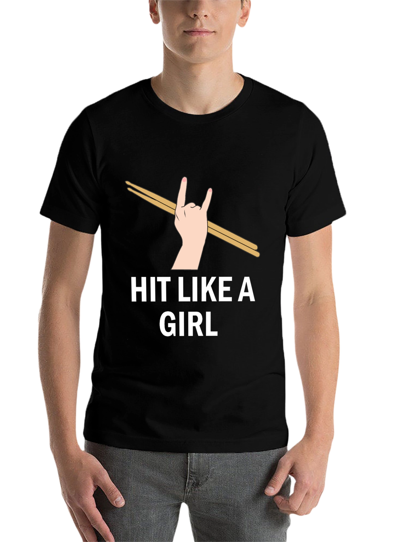 Black Hit Like a Girl Drummer T-Shirt - Music Lover Tee view 7