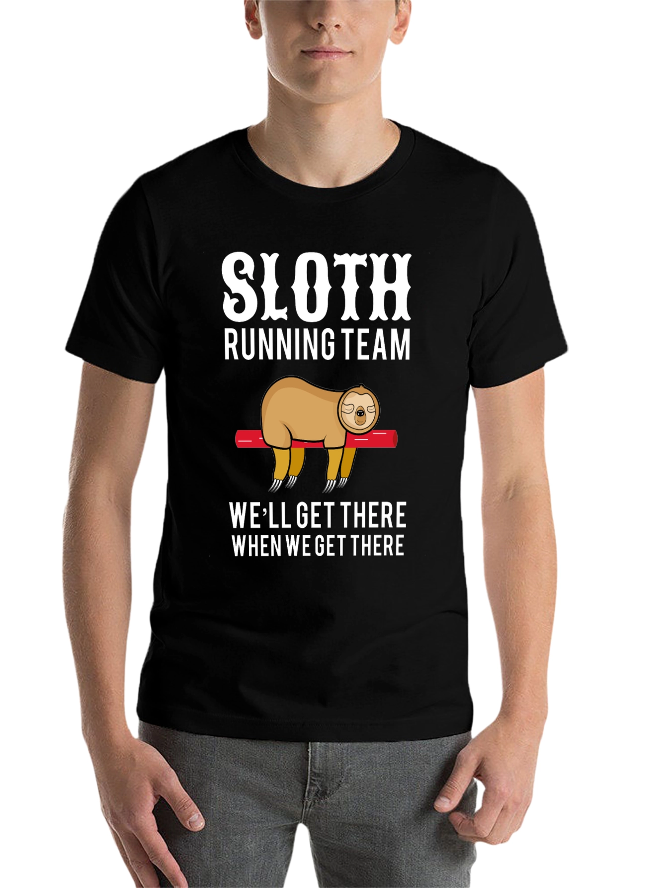 Black Sloth Running Team T-Shirt - Funny Lazy Design view 7