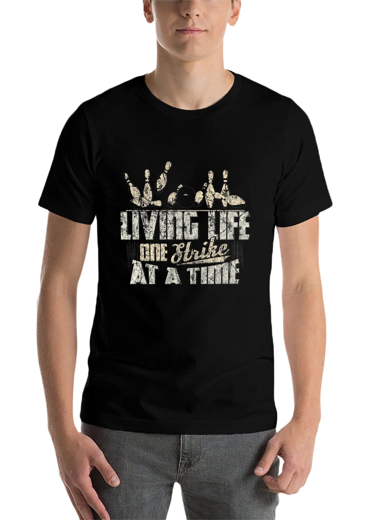 Black Bowling Strike Graphic Tee - Live Life One Strike at a Time view 7
