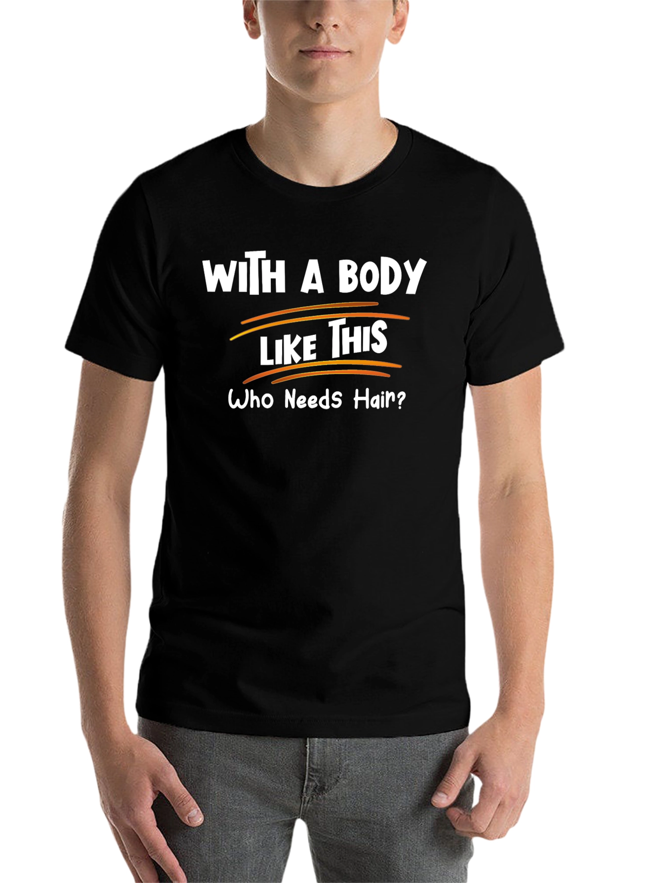 Black Funny Bald Body T-Shirt view 7