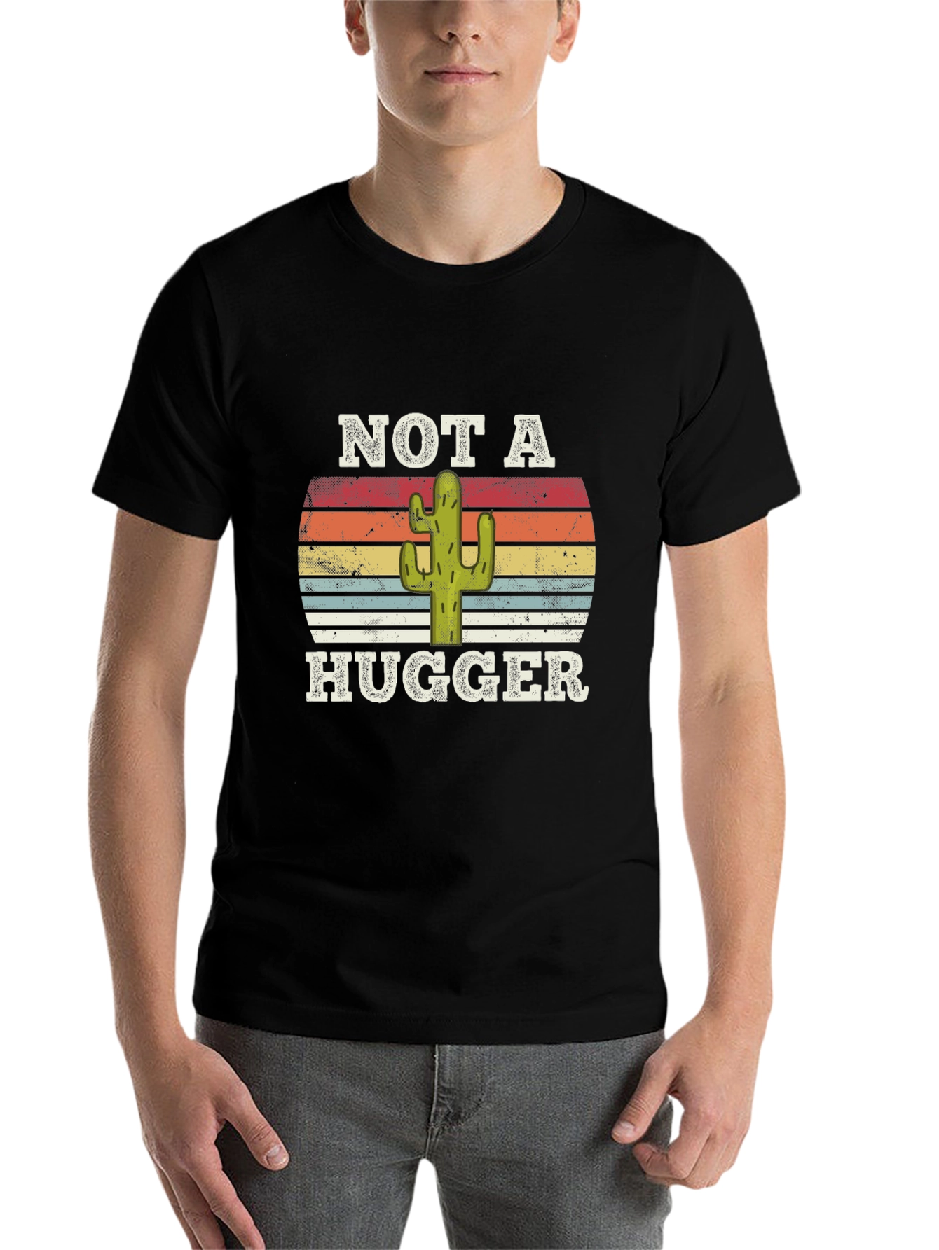 Black Not a Hugger Cactus Graphic T-Shirt view 7