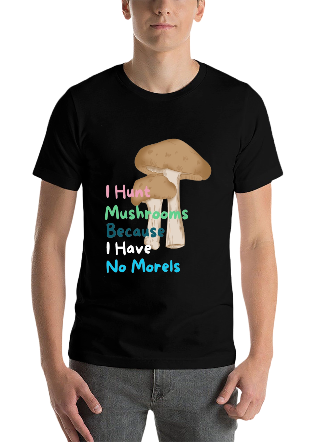 Black Mushroom Hunter T-Shirt - No Morels Joke Tee view 7