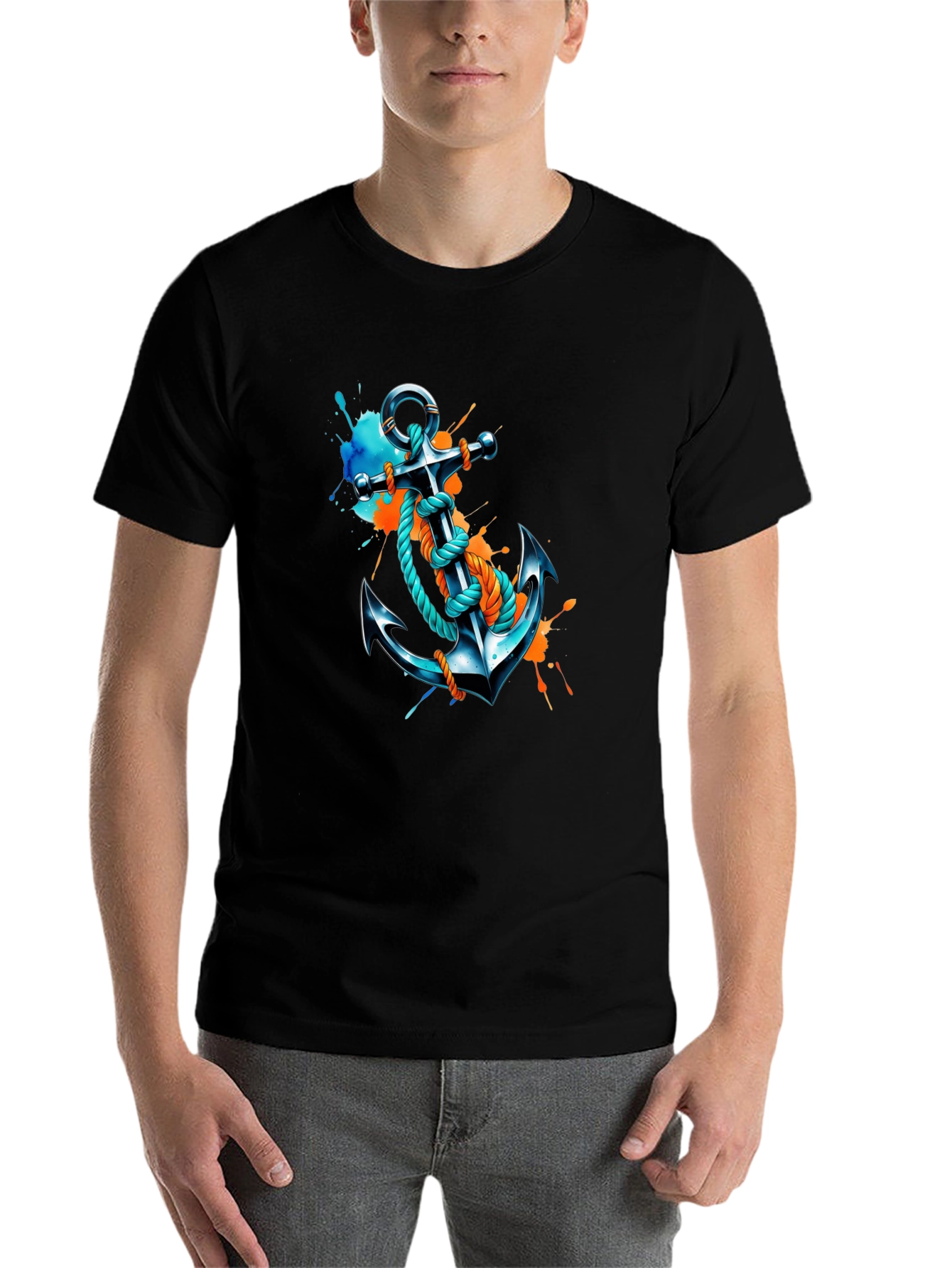 Black Anchor Graphic T-Shirt - Artistic Nautical Tee view 7