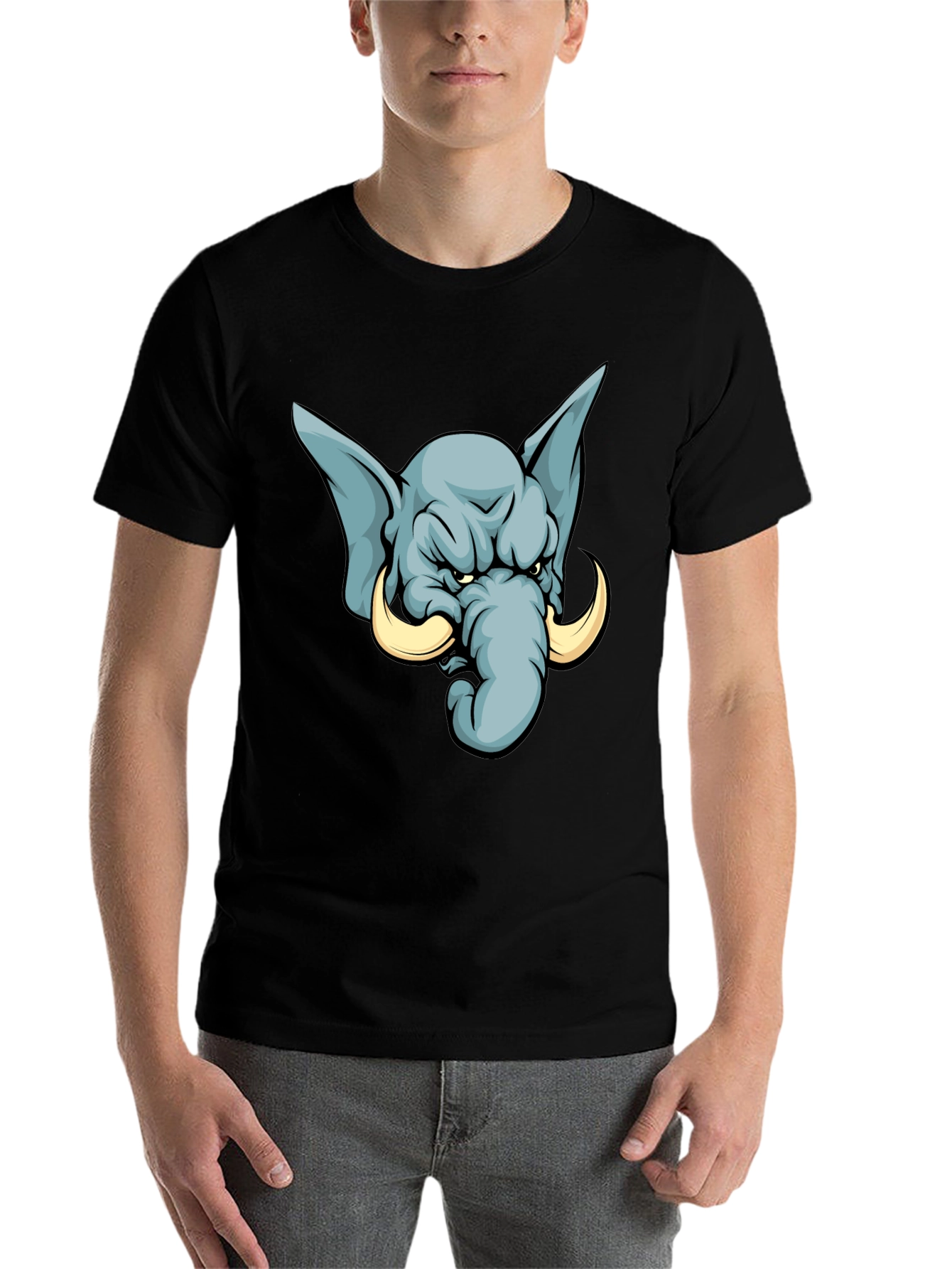 Black Angry Elephant Cartoon T-Shirt - Black view 7