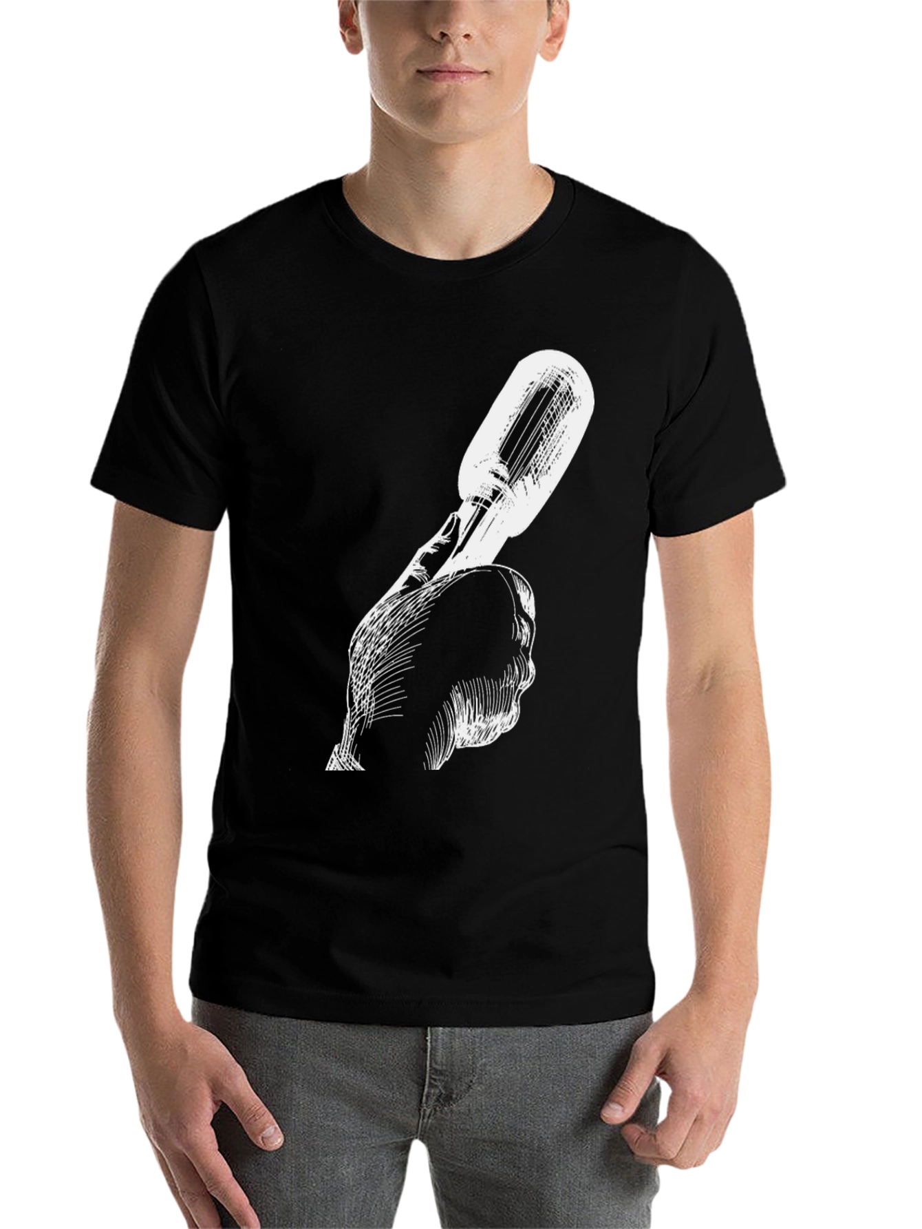 Black Unique Black Tee with Microphone Graphic view 7