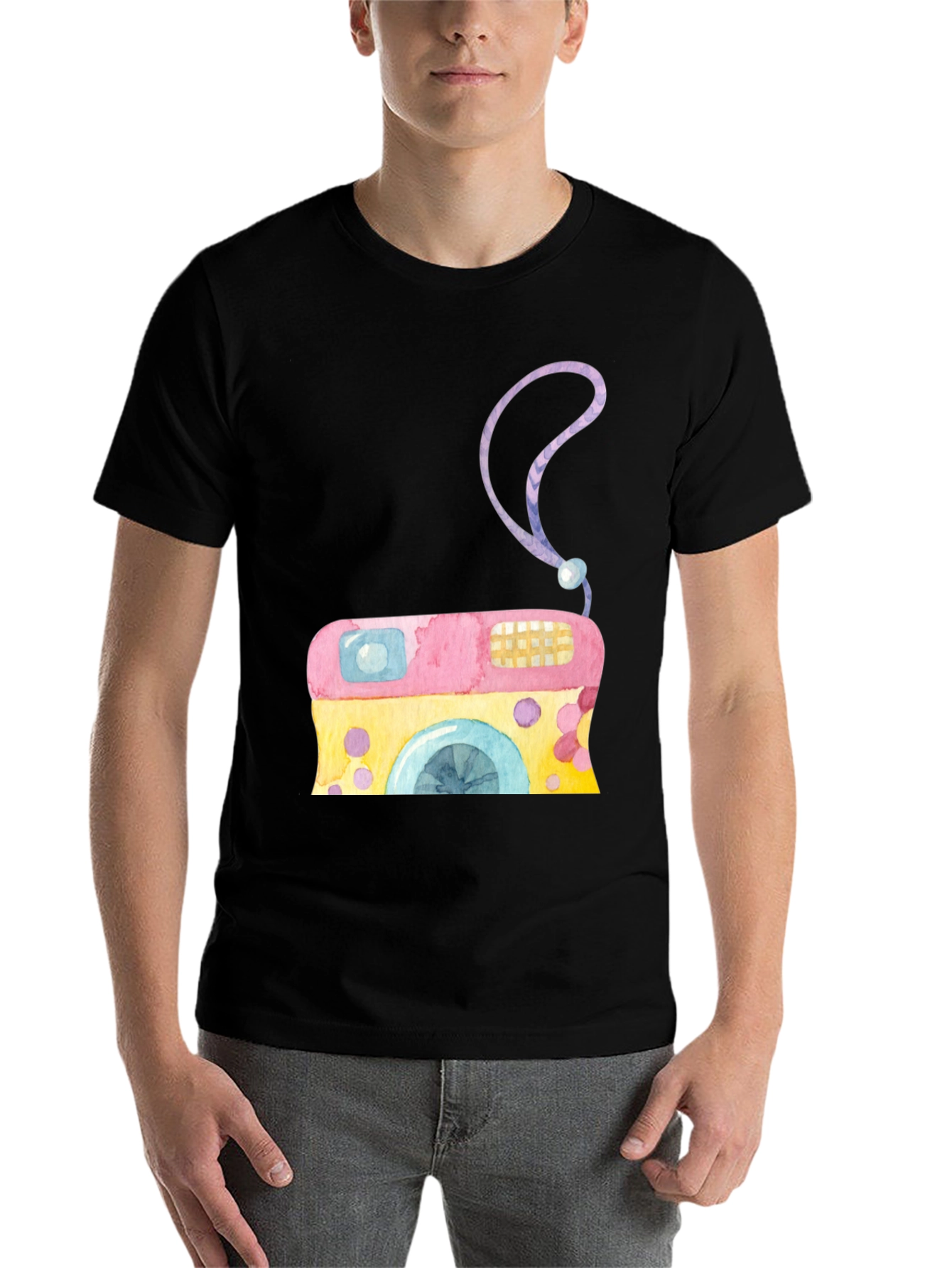 Black Watercolor Camera Graphic Tee view 7