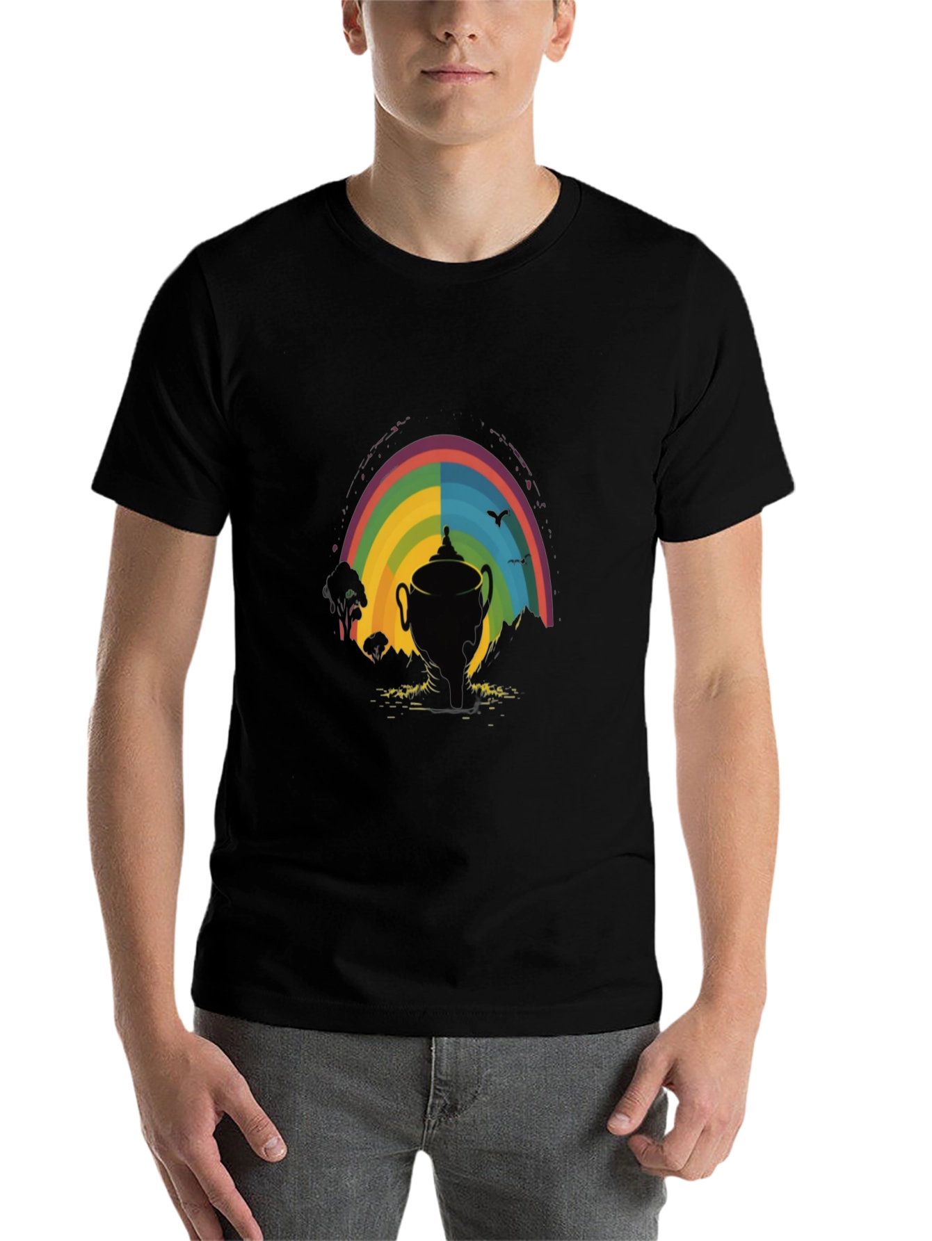 Black Rainbow Trophy Graphic Tee - Black Cotton Shirt view 7