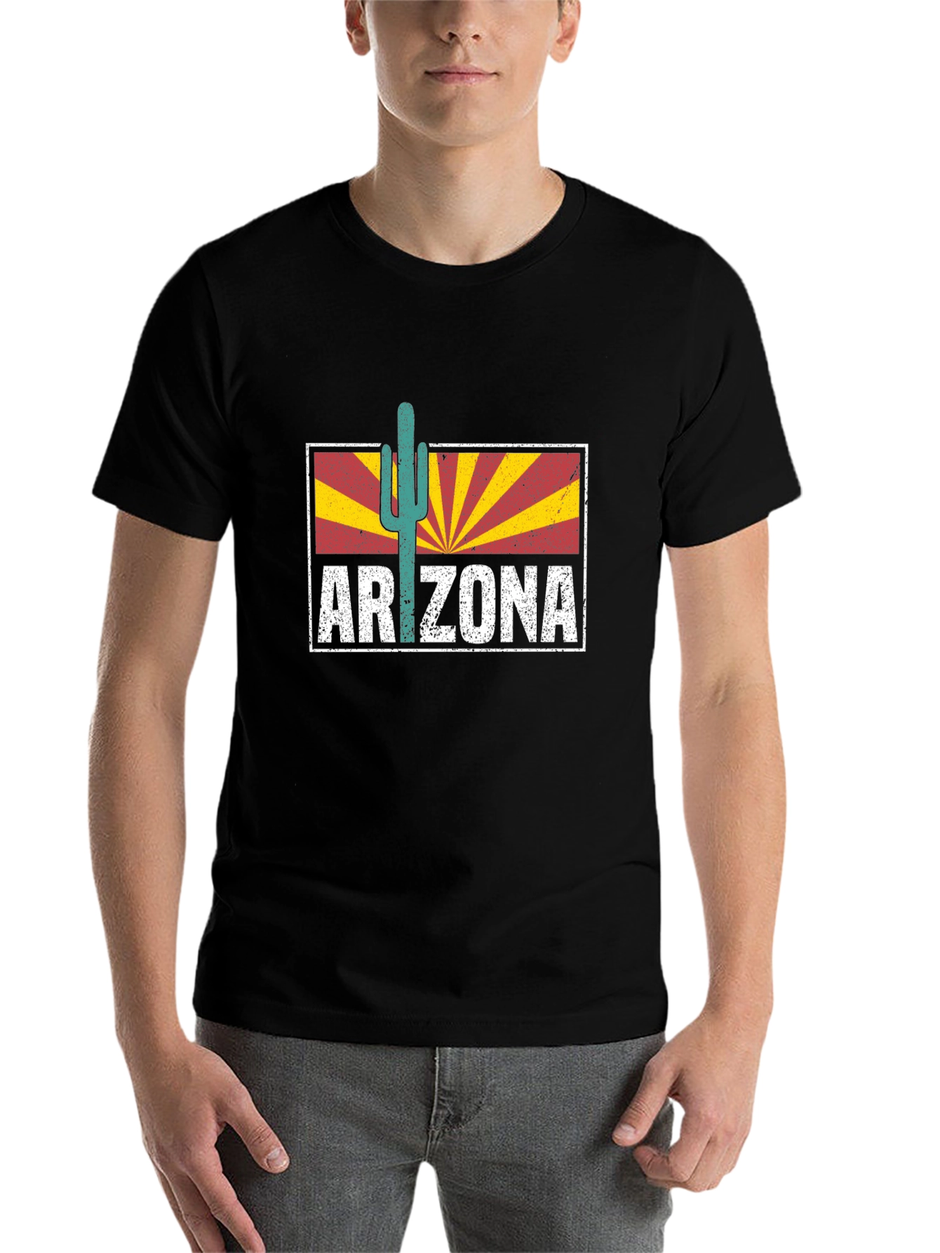 Black Arizona Retro Cactus T-Shirt view 7
