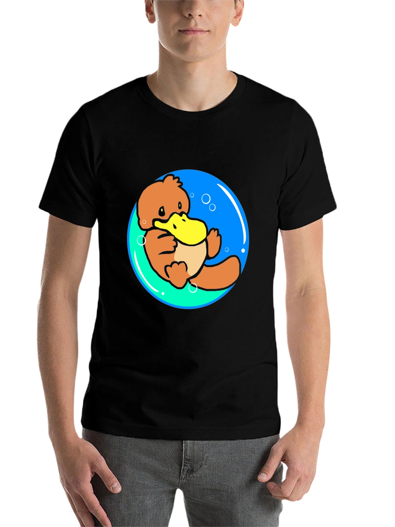 Black Psyduck T-Shirt - Cartoon Graphic Tee view 7