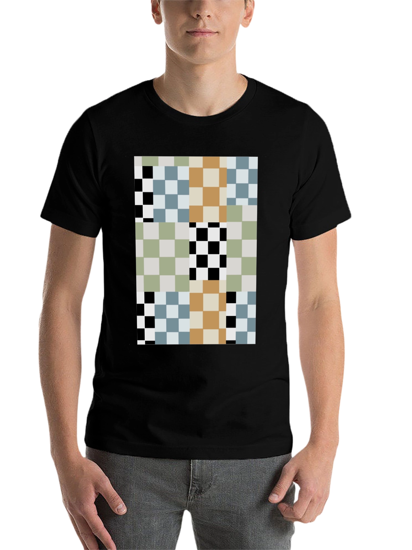 Black Pixelated Pattern T-Shirt - Modern Abstract Style view 7