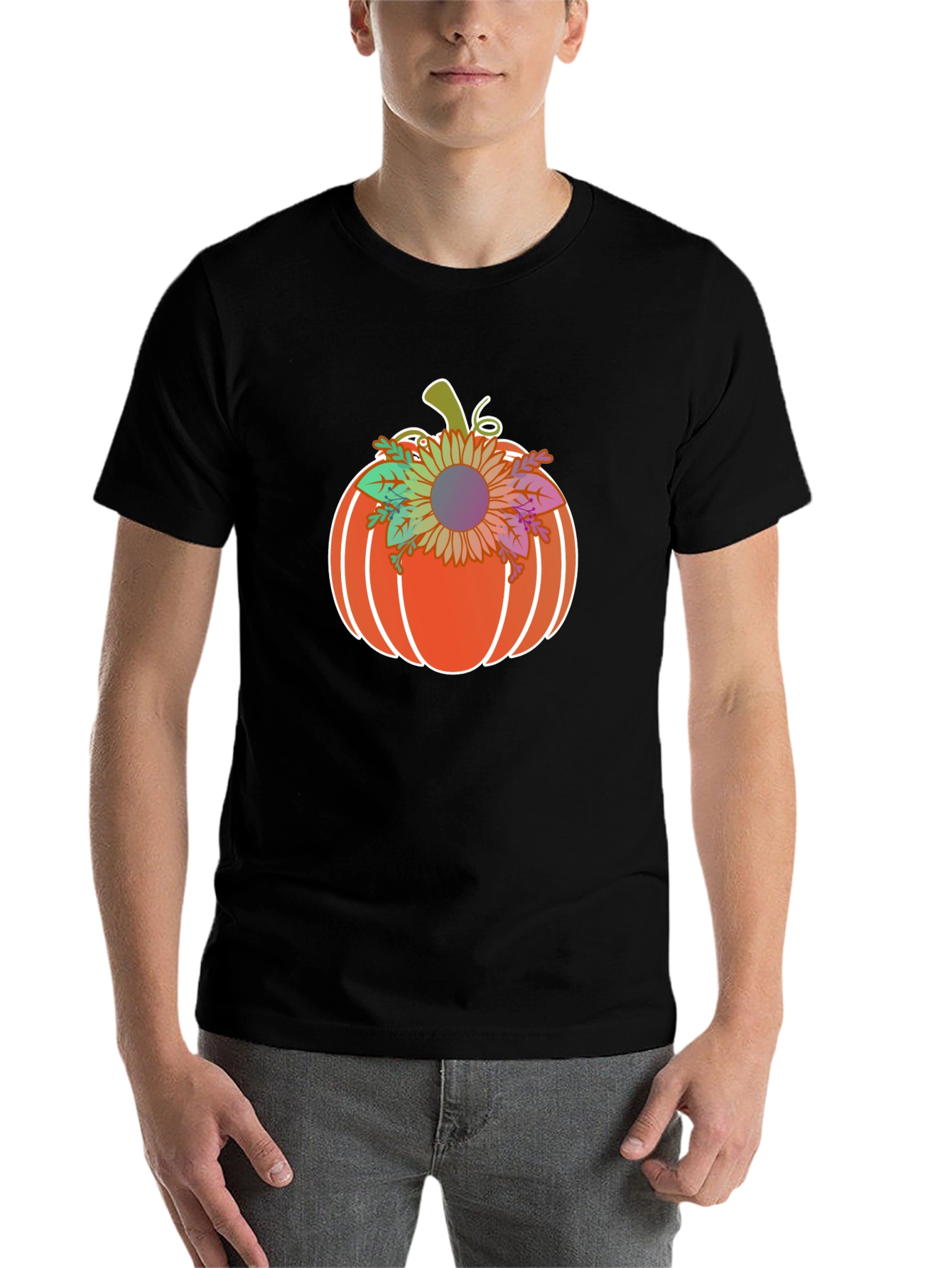 Black Pumpkin Sunflower Graphic T-Shirt view 7