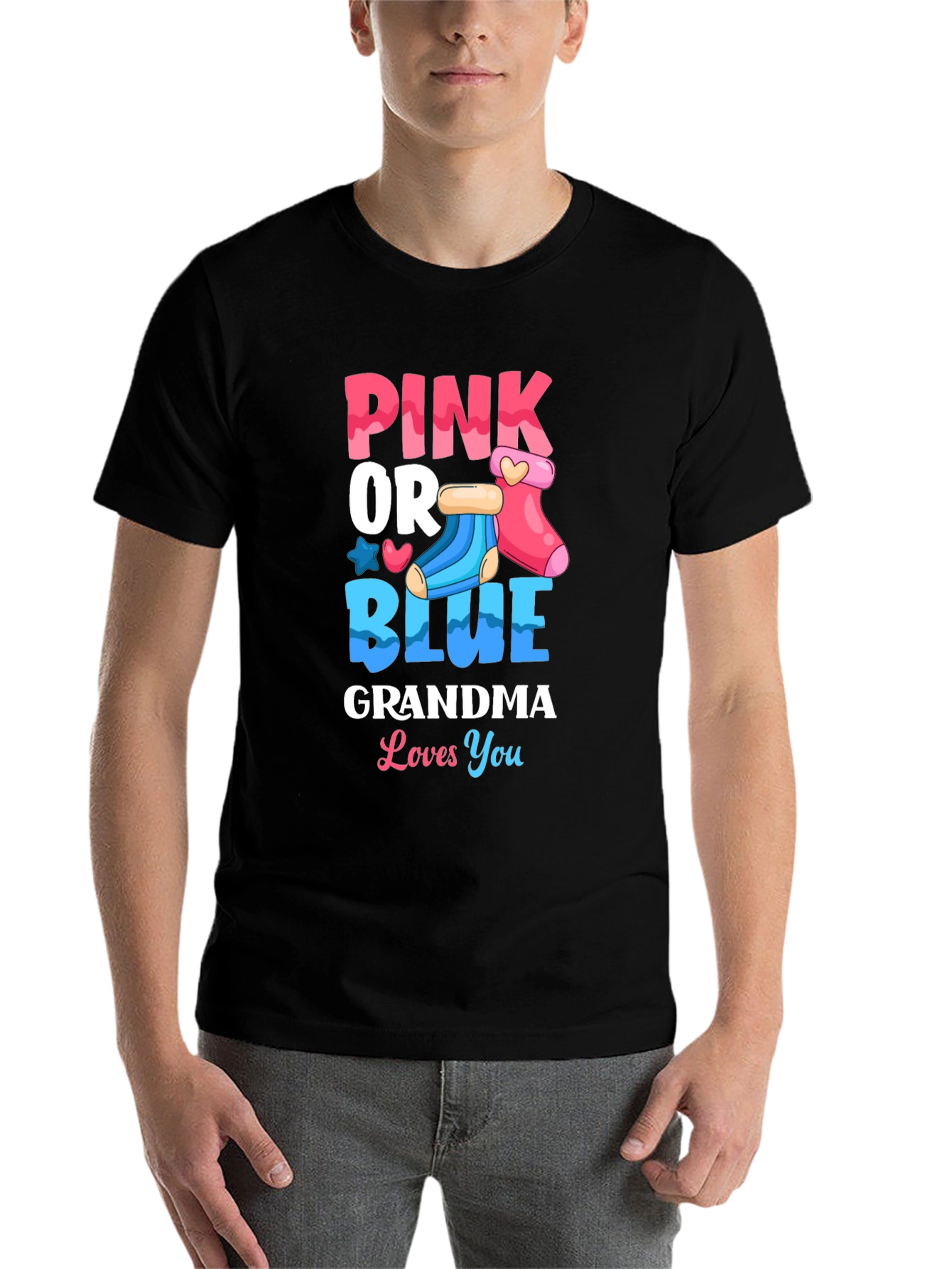 Black Pink or Blue Grandma Loves You Gender Reveal T-Shirt view 7
