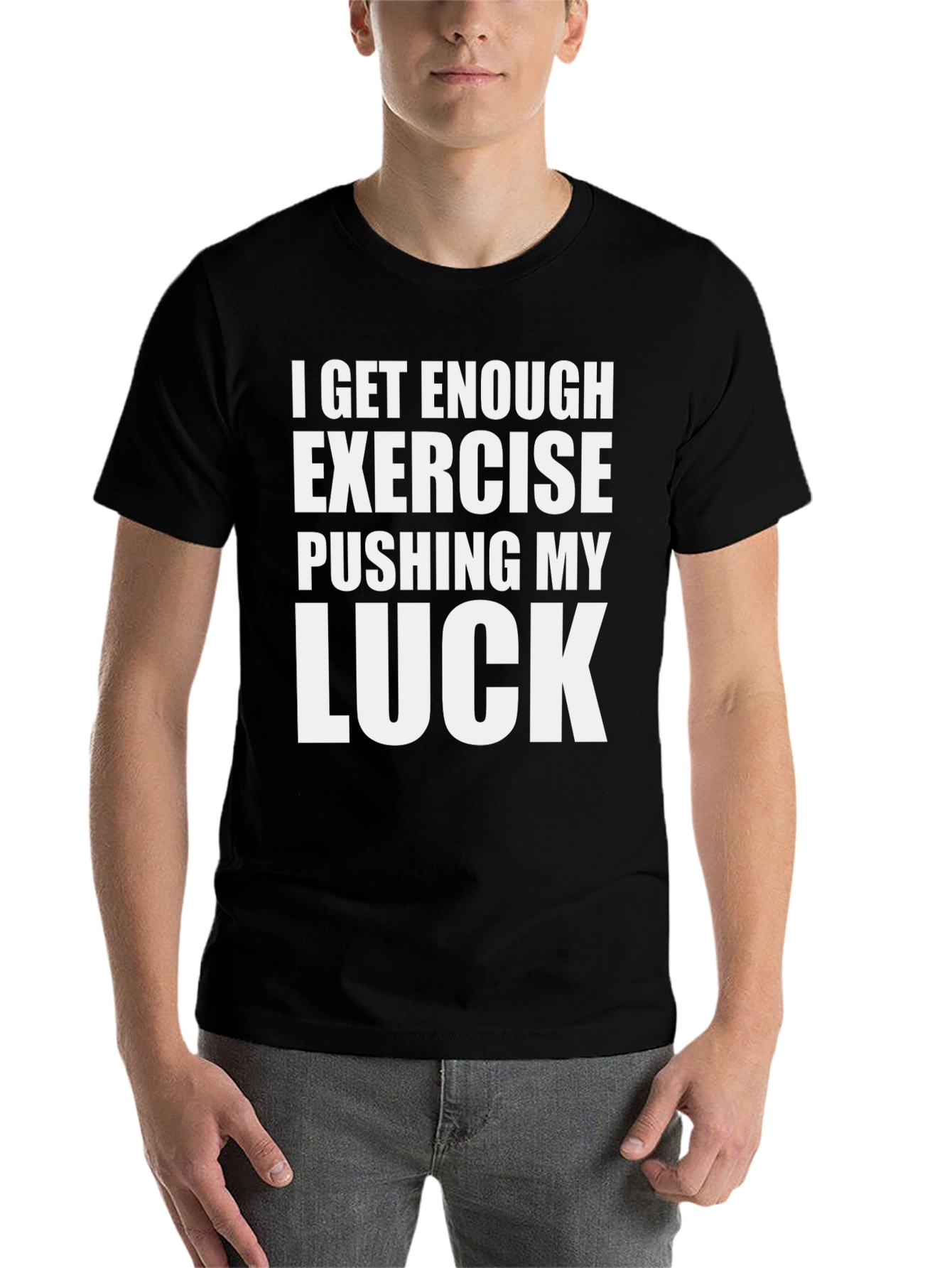 Black Funny Exercise Luck Black Graphic Tee view 7