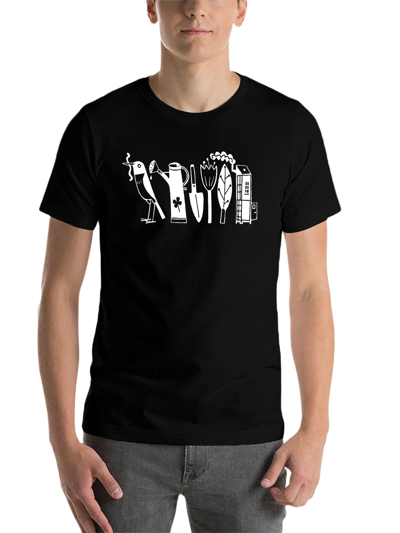 Black Whimsical Gardening T-Shirt - Black view 7