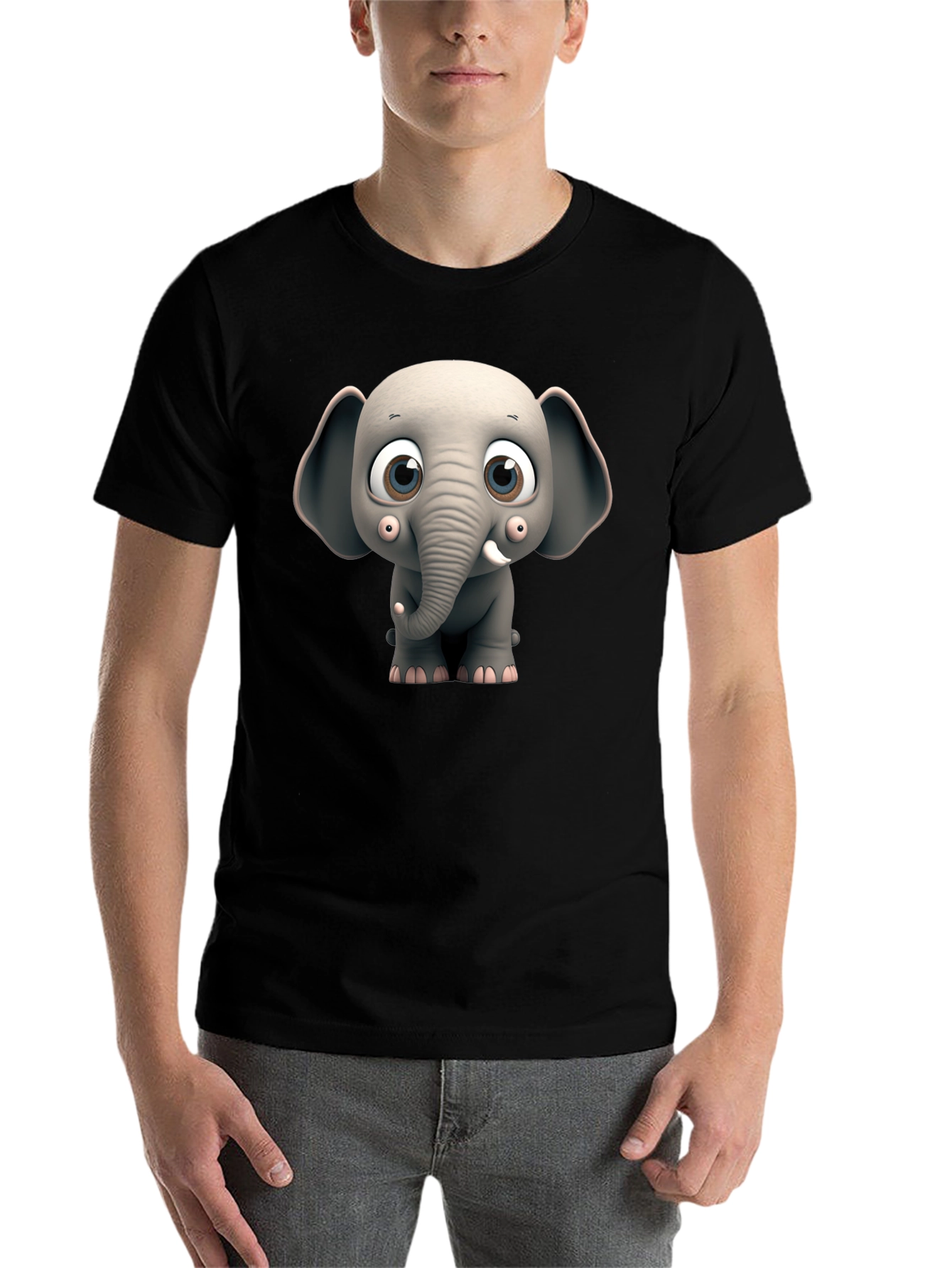 Black Cute Cartoon Elephant Graphic Tee view 7