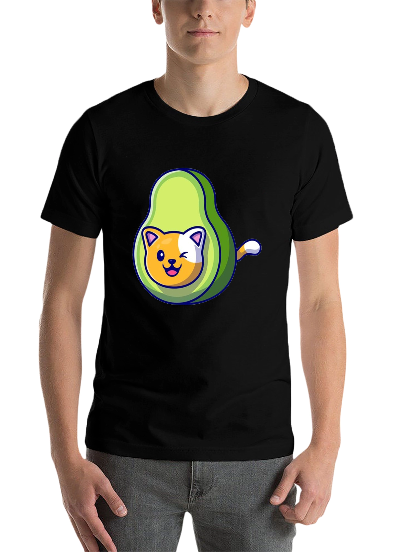 Black Avocado Cat Graphic Tee - Cute Cartoon Shirt view 7
