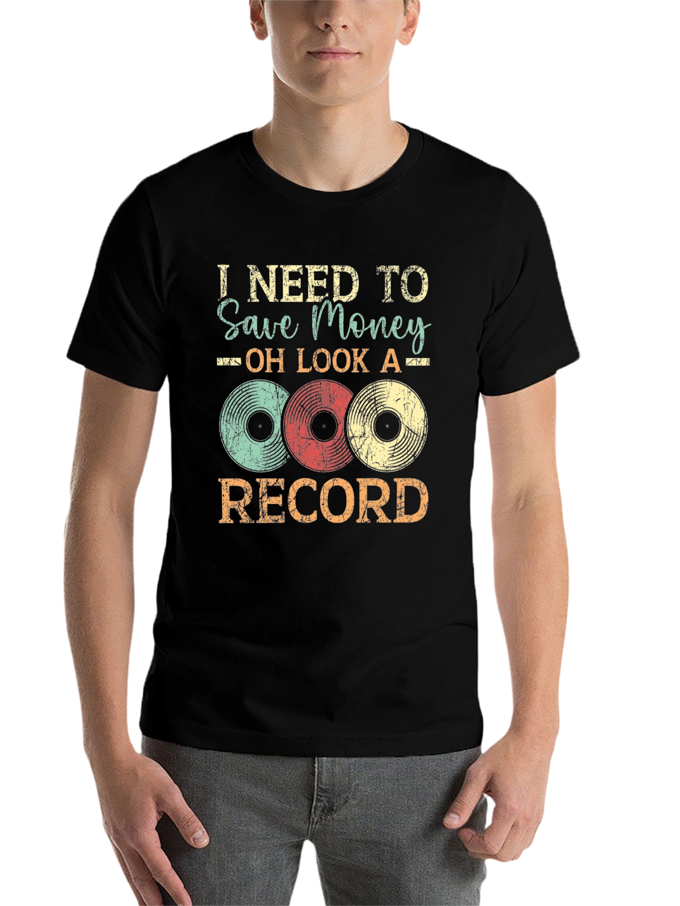 Black I Need to Save Money Vinyl Record T-Shirt view 7