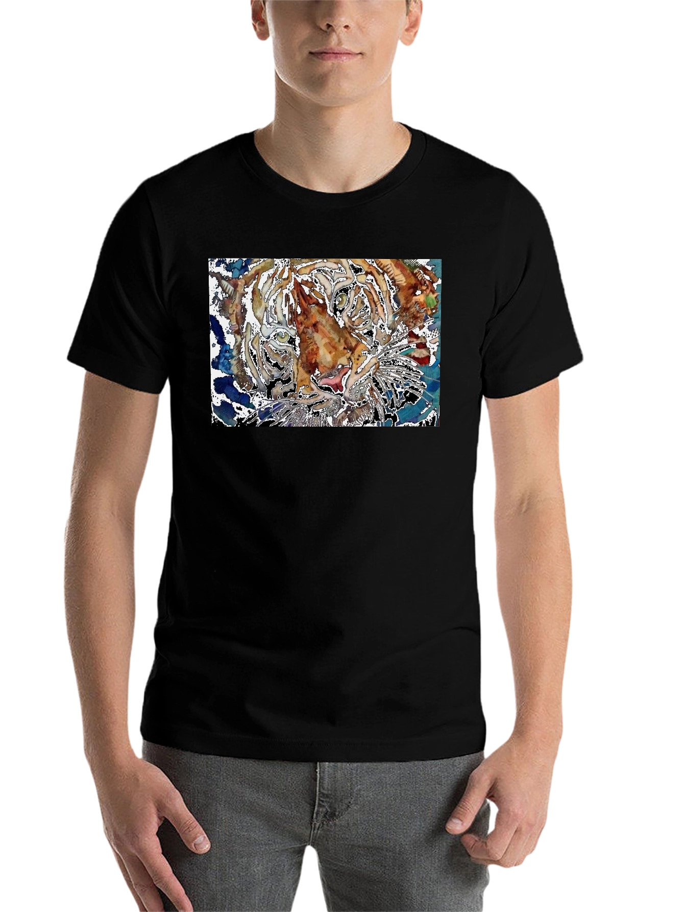 Black Abstract Tiger Graphic Black T-Shirt view 7