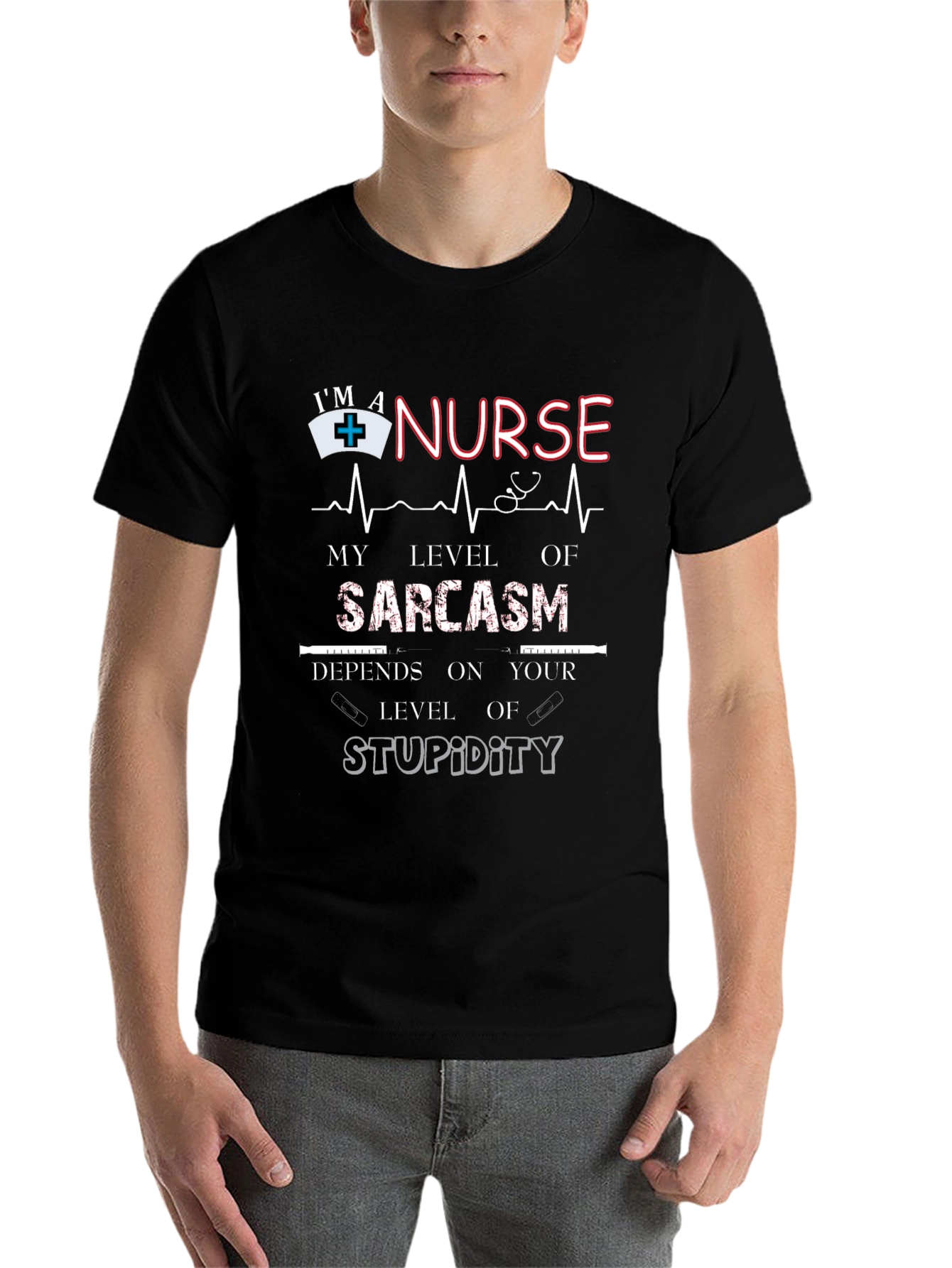 Black Nurse Sarcasm Level T-Shirt view 7