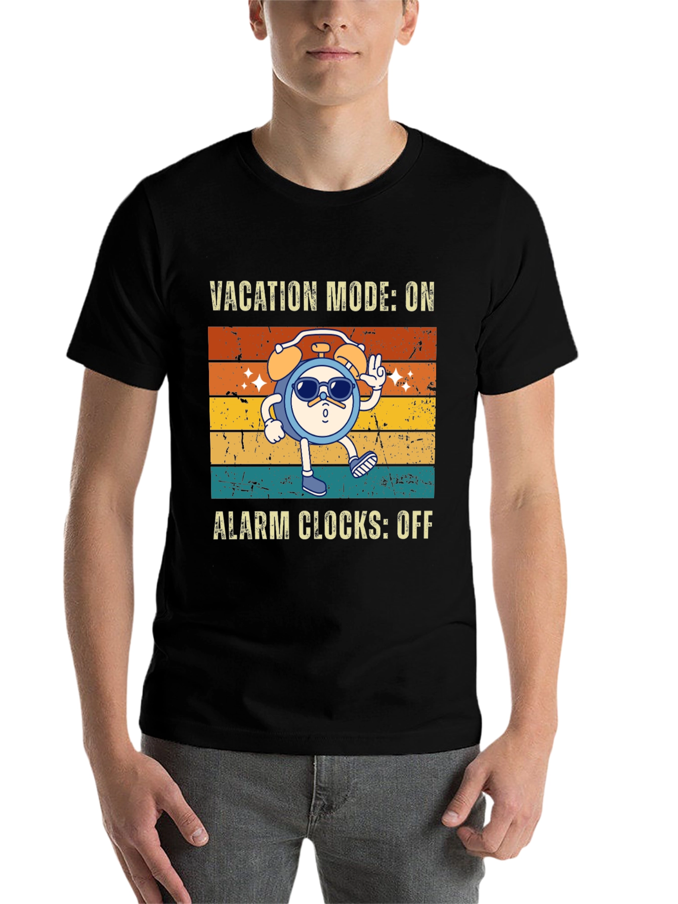 Black Vacation Mode On Black T-Shirt view 7