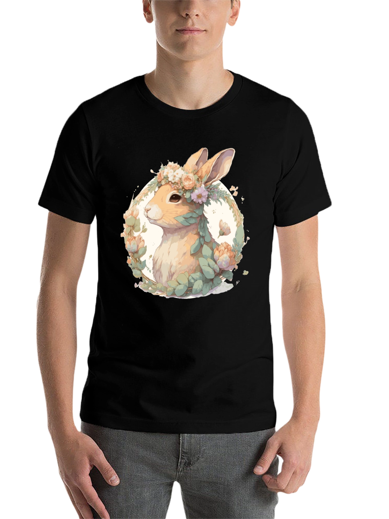 Black Floral Rabbit T-Shirt - Easter Spring Style view 7