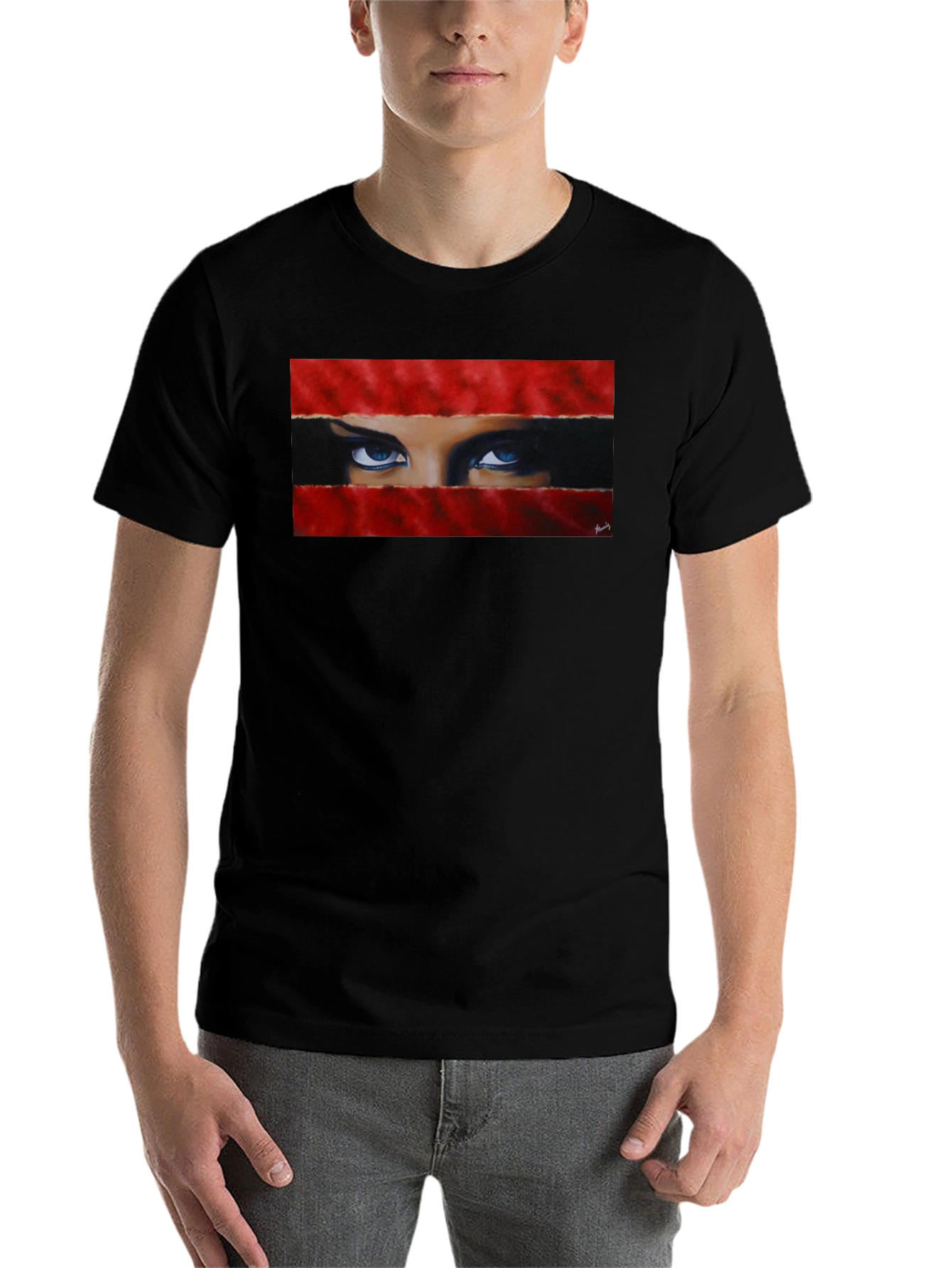 Black Intense Gaze Graphic Tee - Bold & Unique view 7
