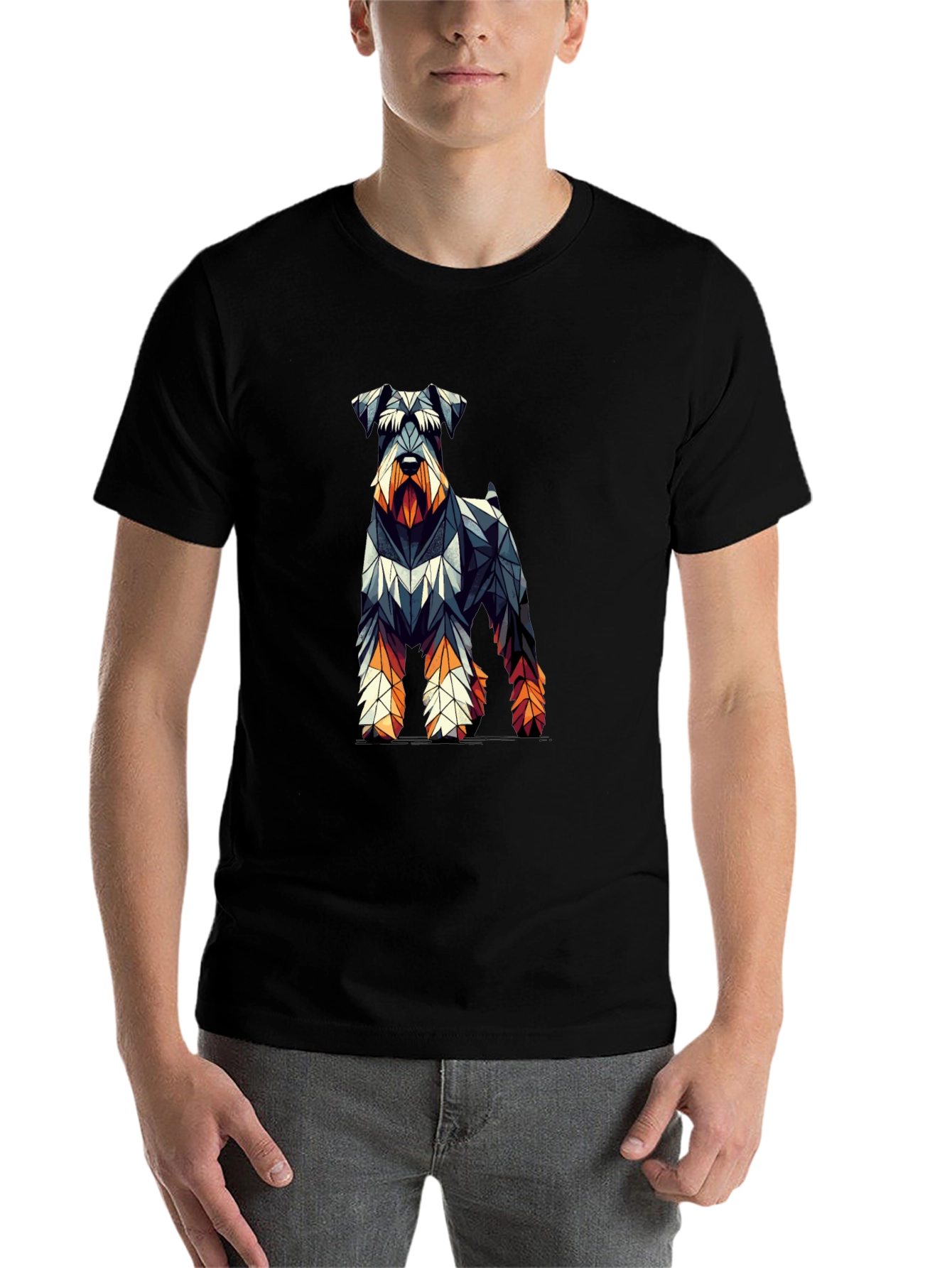 Black Geometric Dog Print Black T-Shirt view 7