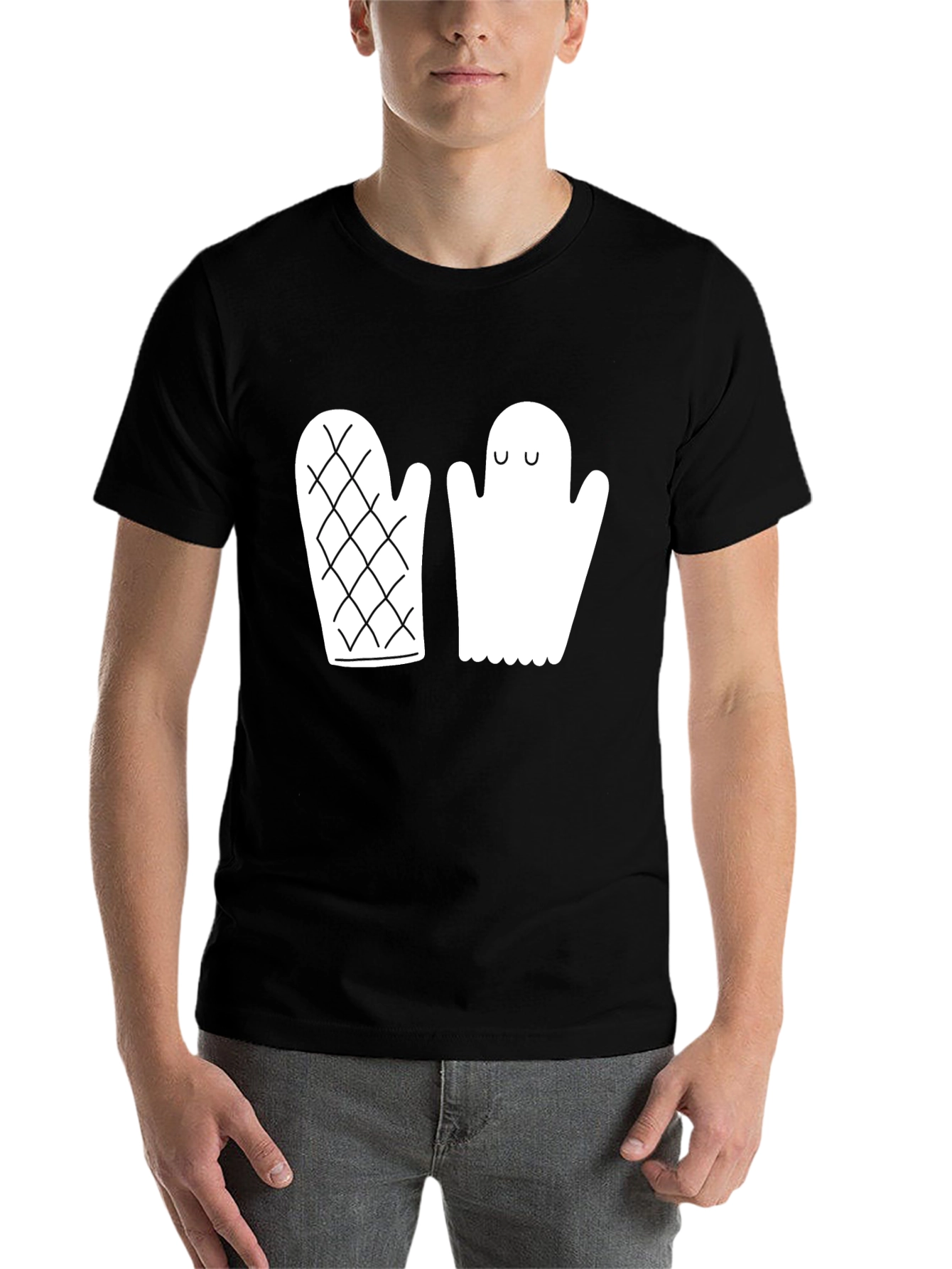 Black Quirky Ghost & Mitten Black T-Shirt view 7