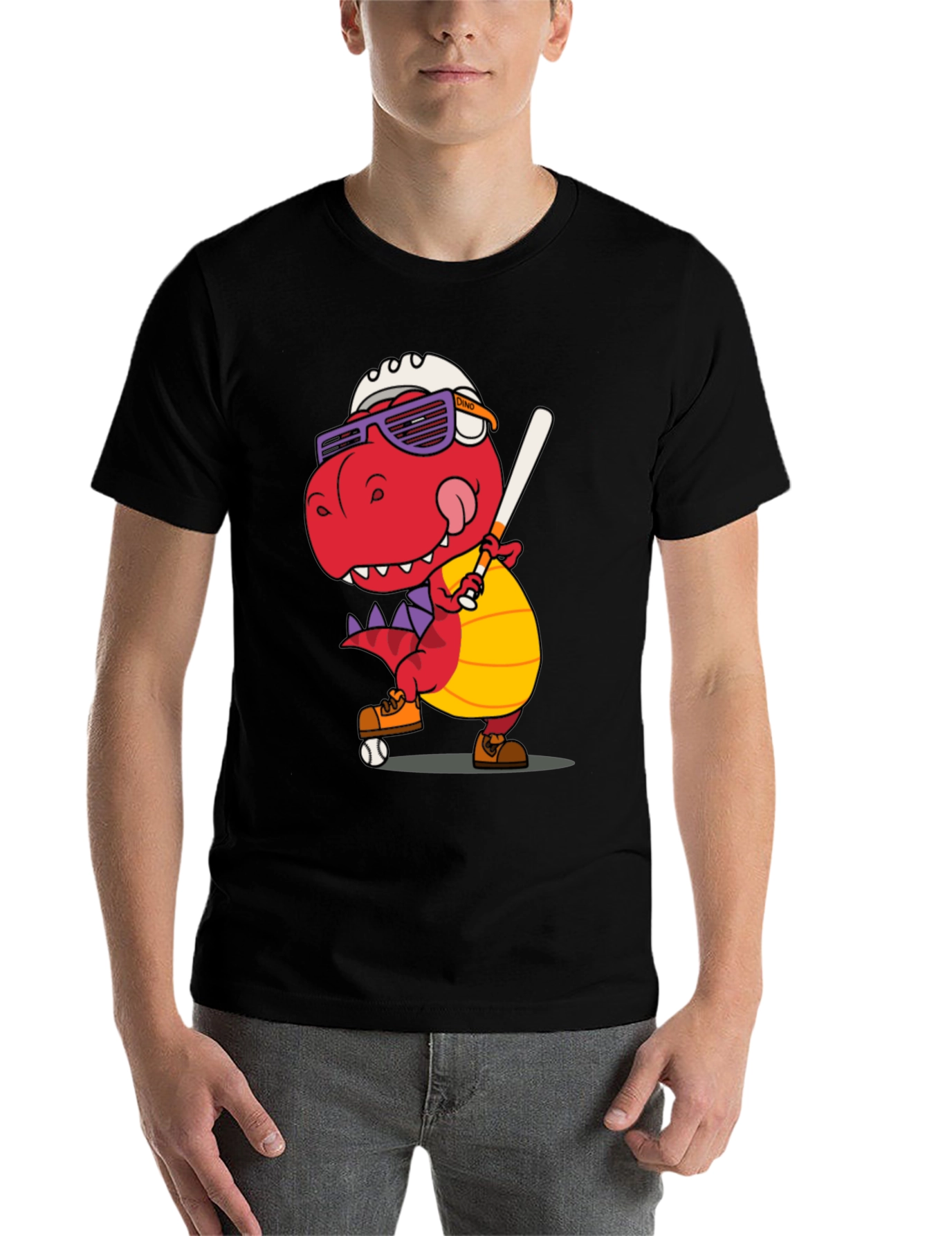 Black Dino Baseball T-Shirt - Novelty Graphic Tee view 7