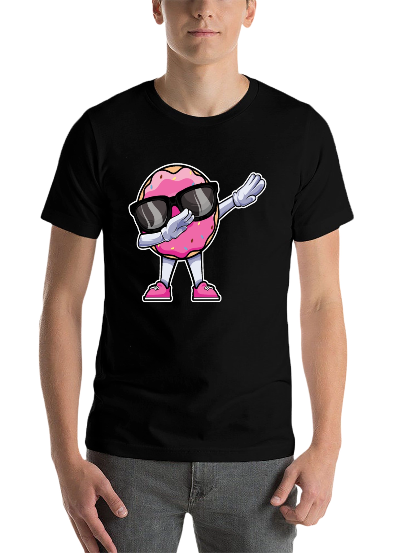 Black Dabbing Donut T-Shirt - Funny Cartoon Tee view 7