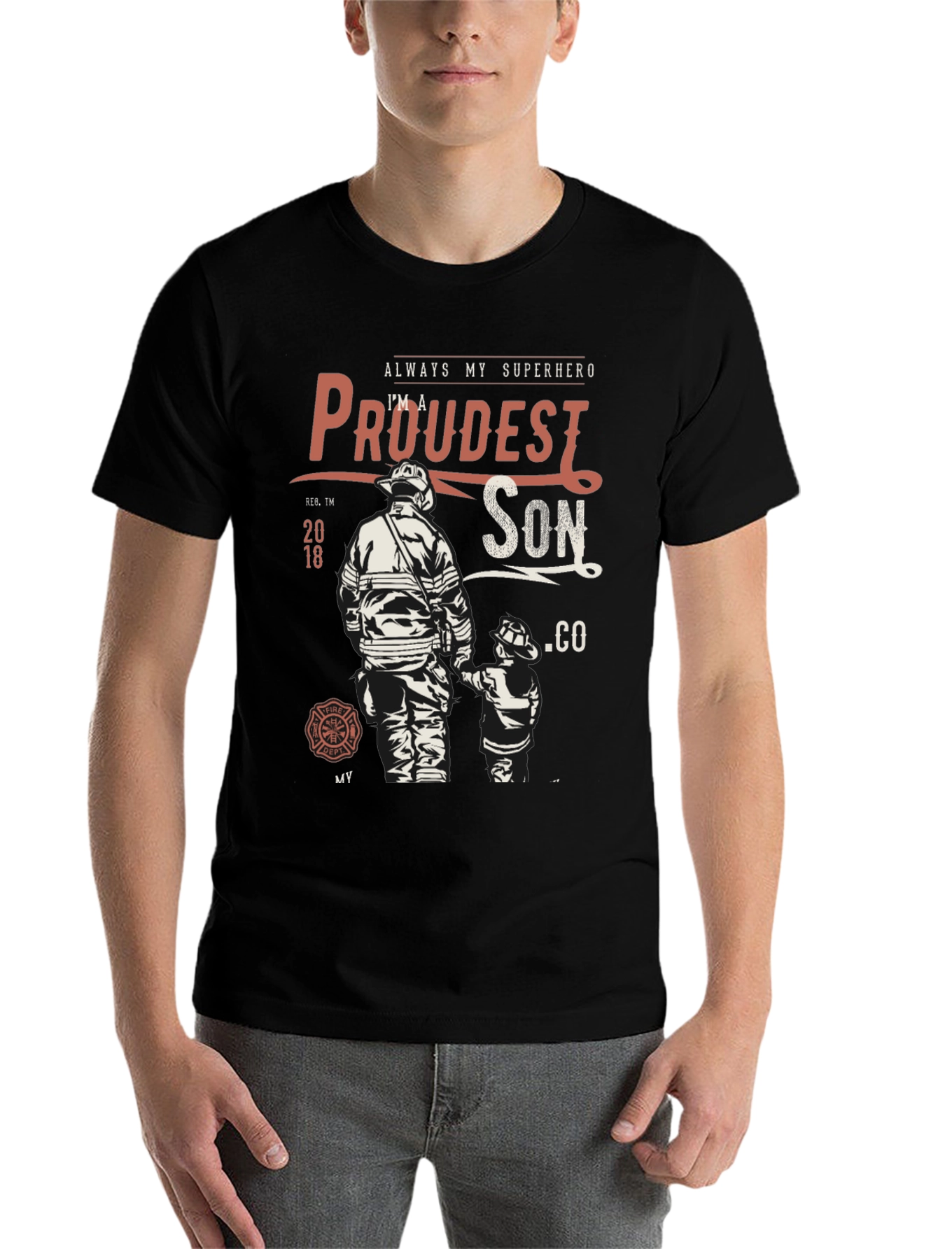 Black Proudest Son Firefighter Graphic Tee view 7