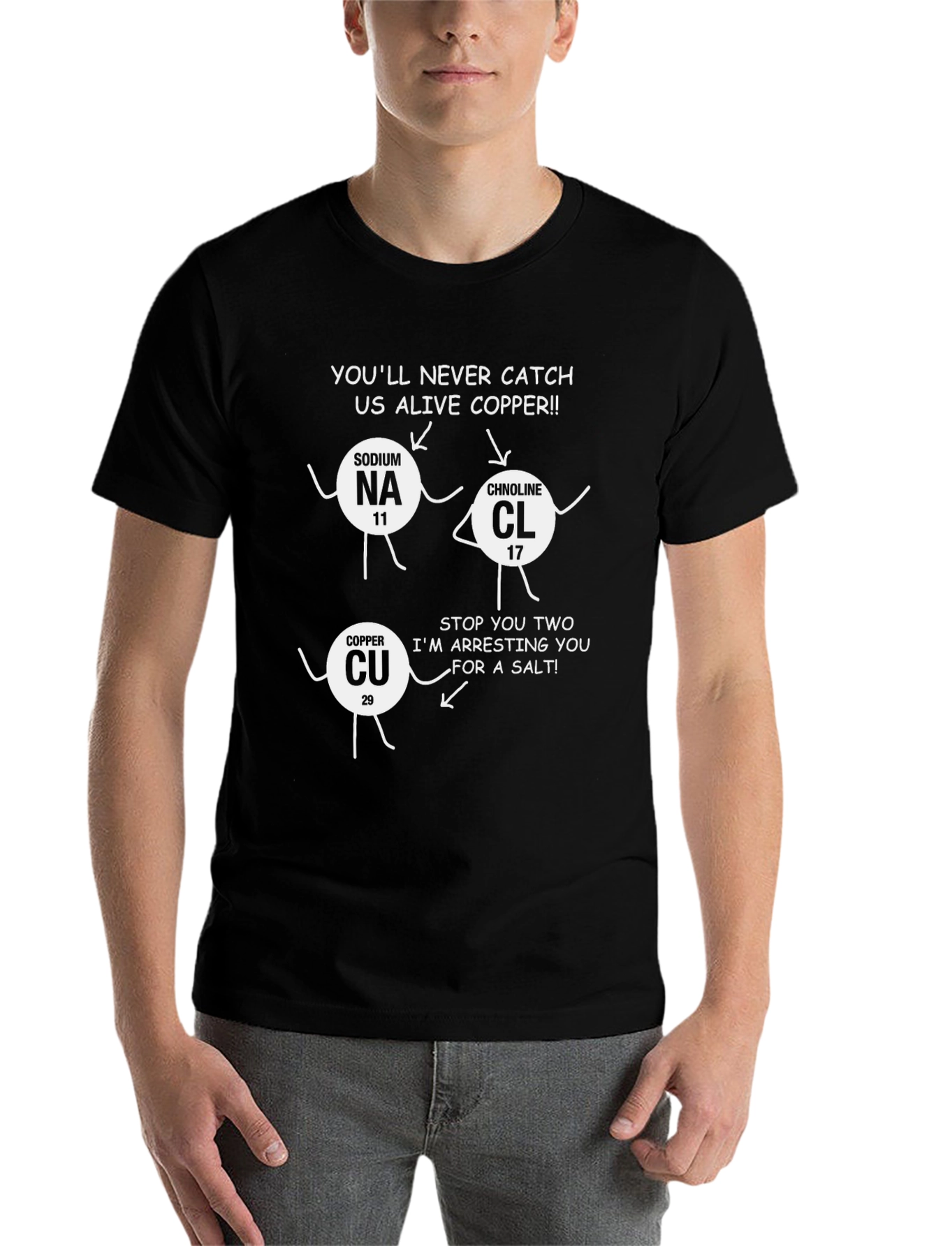Black Funny Chemistry T-Shirt: Sodium, Chlorine & Copper Joke view 7