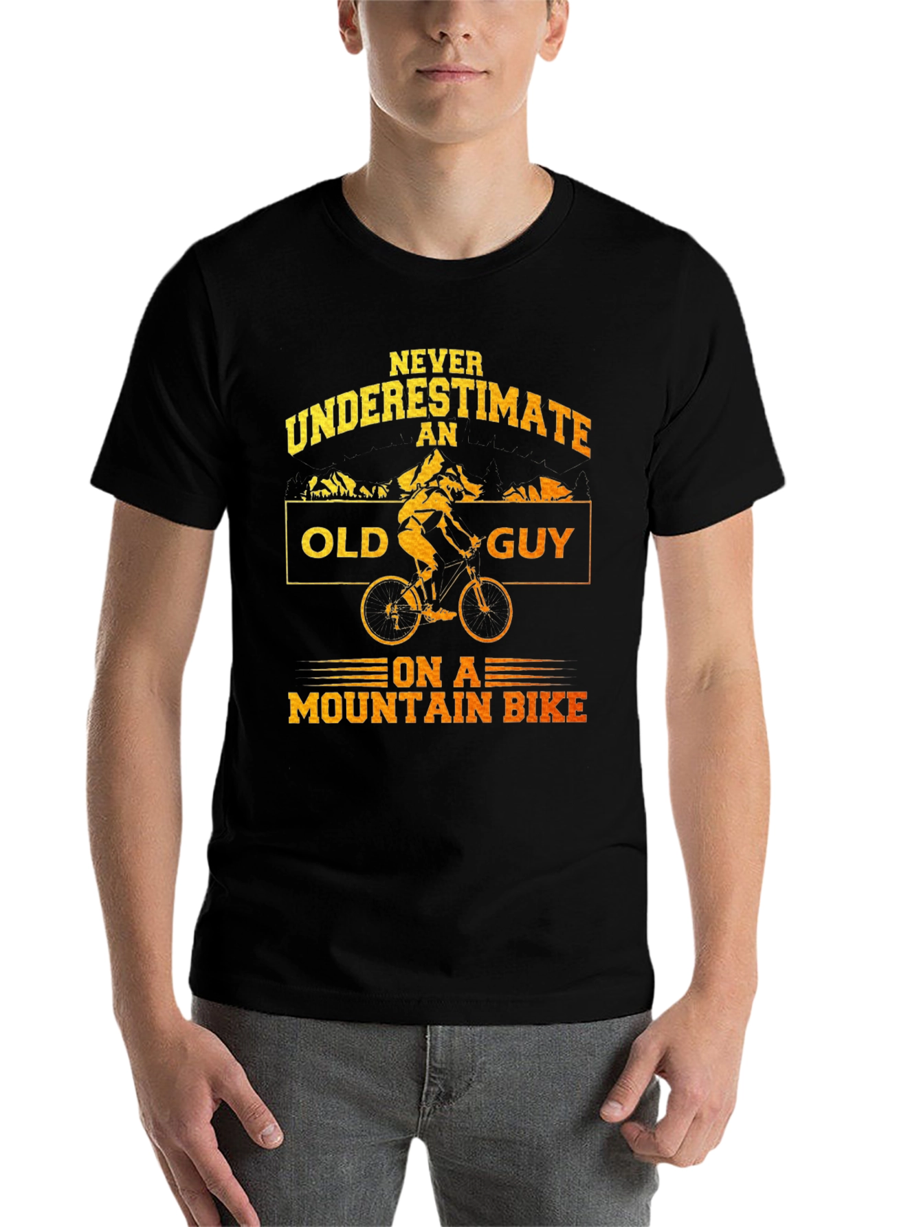 Black Never Underestimate an Old Guy Mountain Bike Graphic T-Shirt view 7