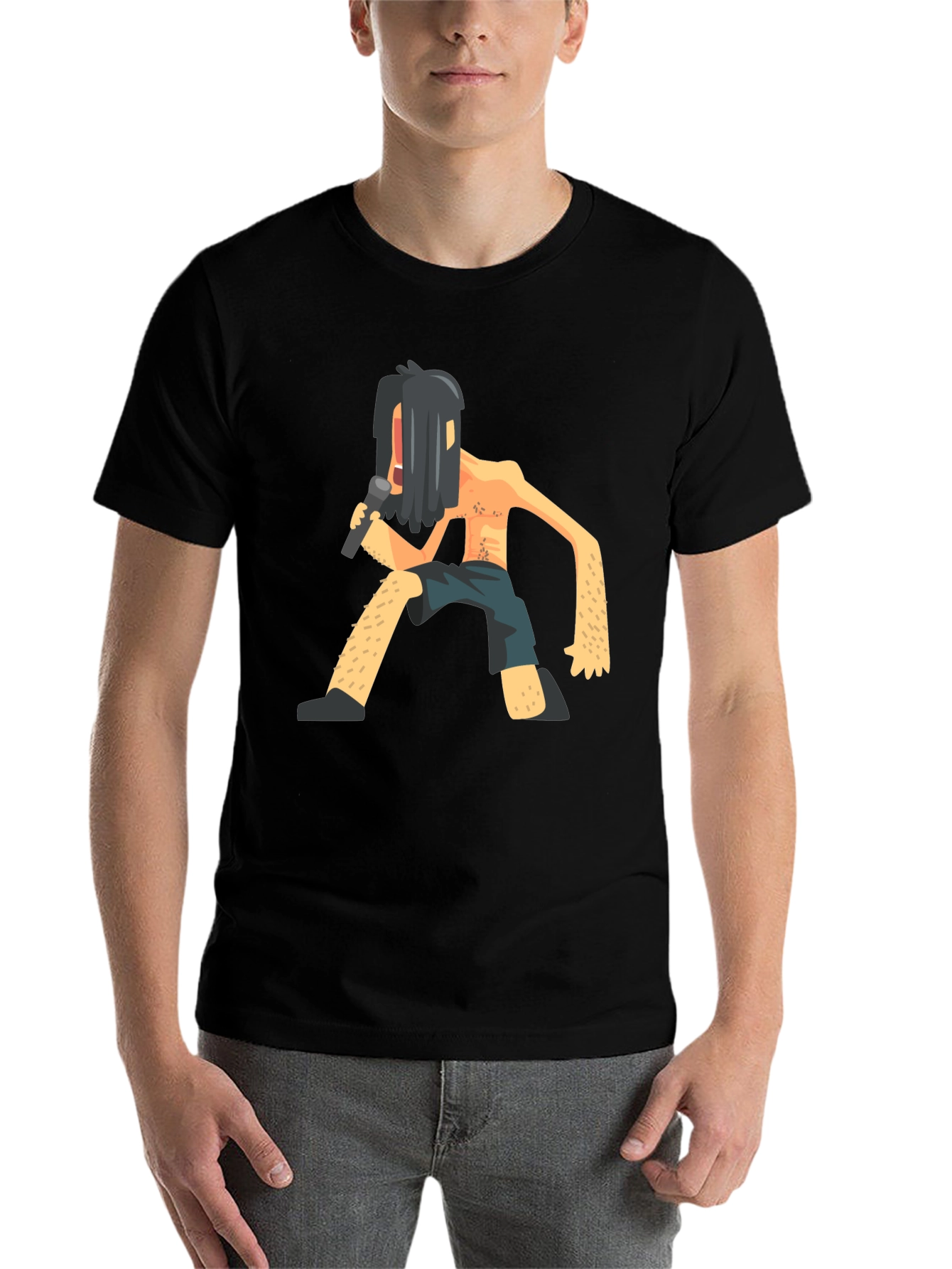Black Black T-Shirt with Funny Singer Graphic view 7